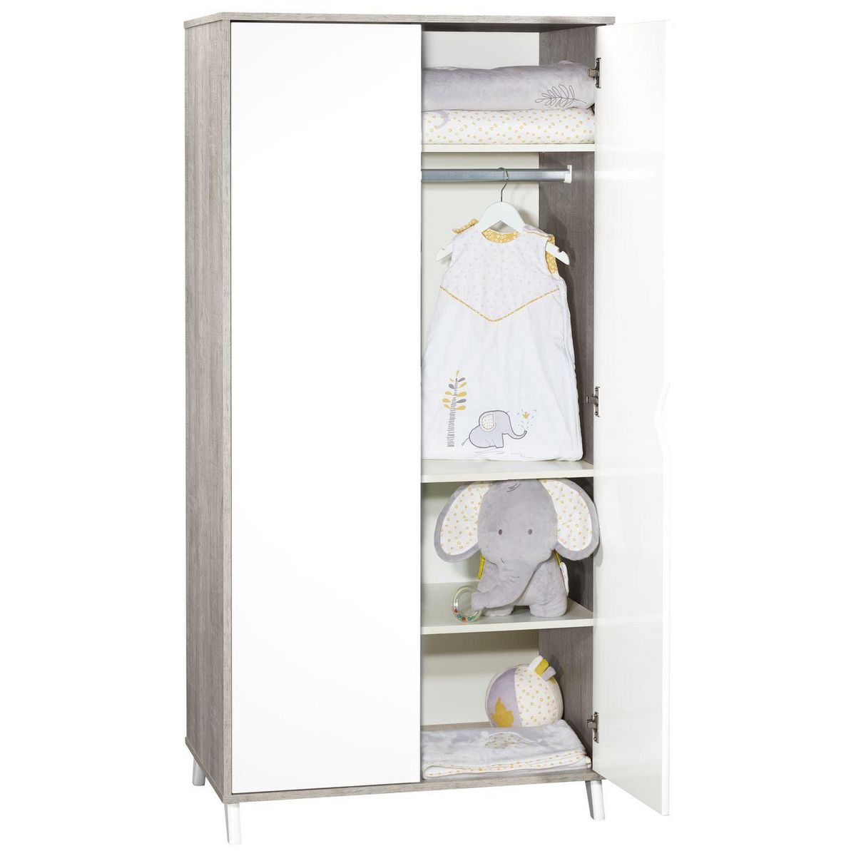 BABY PRICE Armoire bébé 2 portes SCANDI, coloris gris