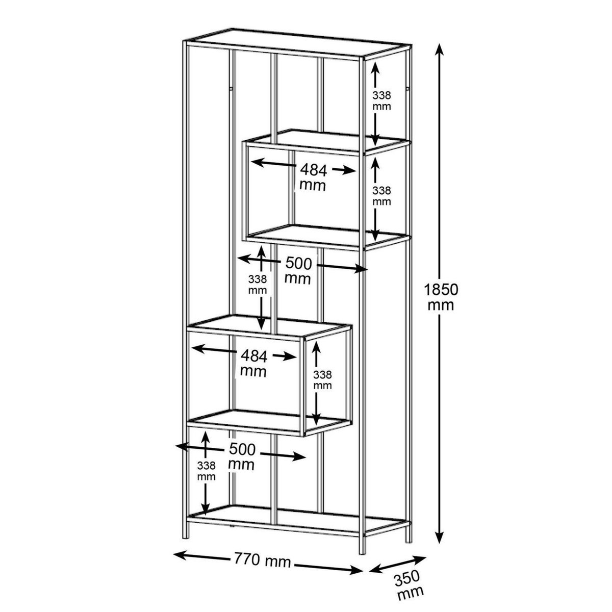 TOILINUX Bibliothèque 5 étagères asymétriques en MDF et métal