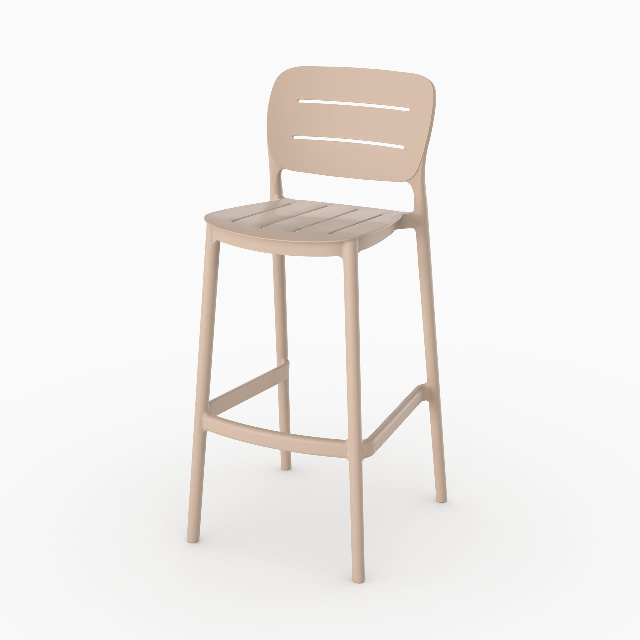 Voir la diapositive 6 : MAISON PAVANE Lot de 2 chaises de bar de jardin 75 cm en plastique beige-lola