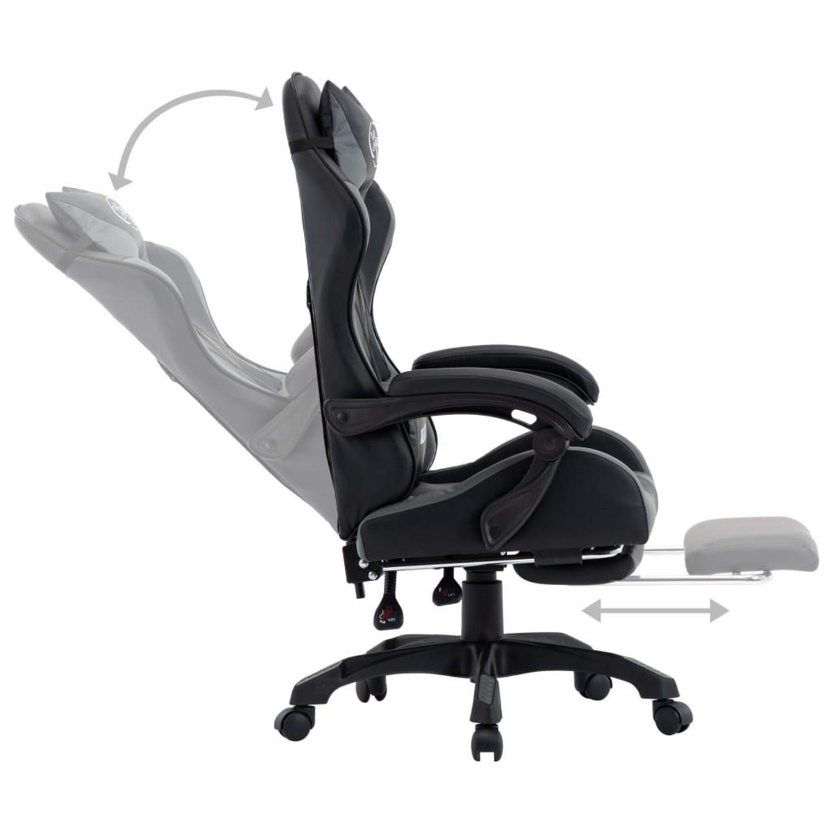 VIDAXL Fauteuil de jeux video avec repose-pied Gris et noir Similicuir