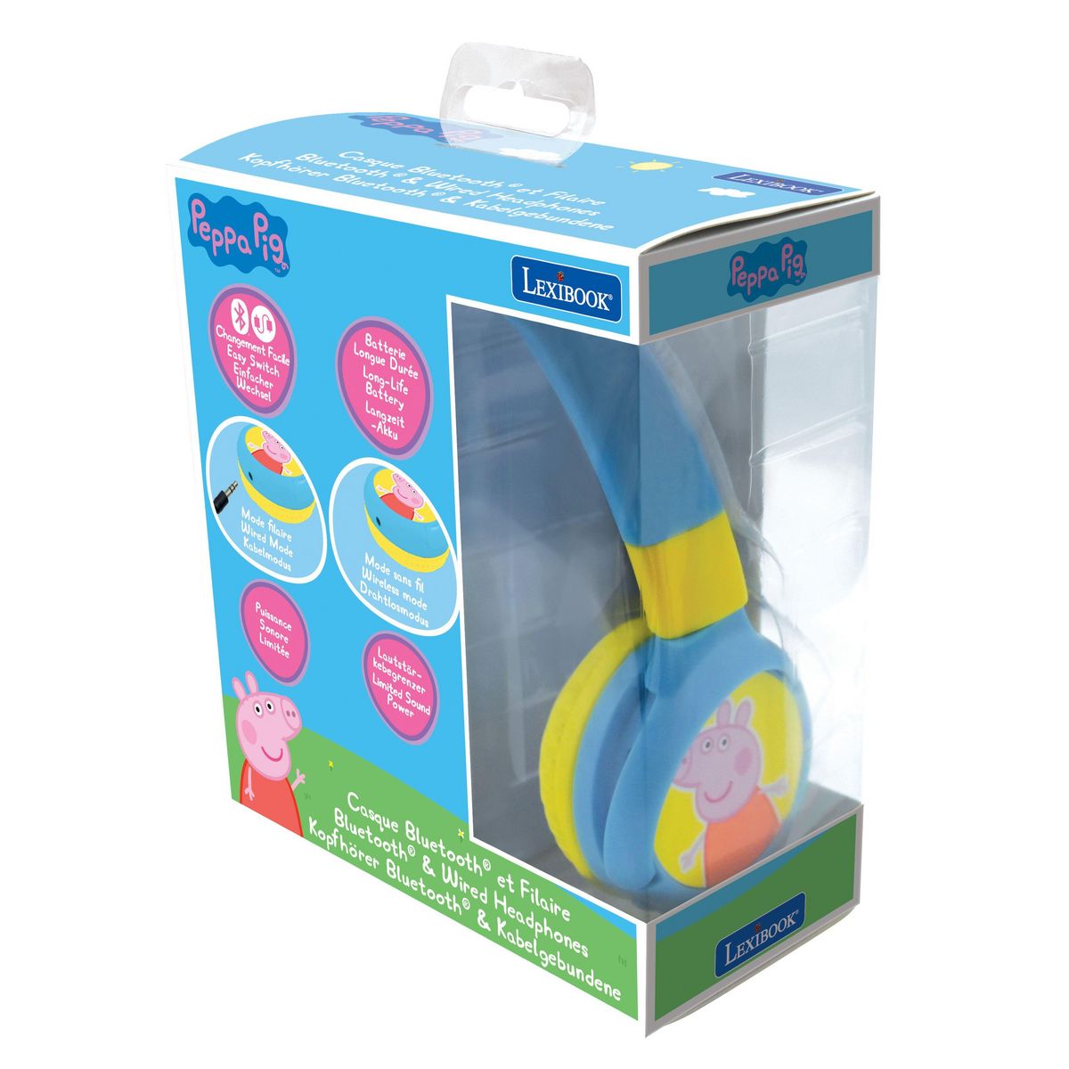 Lexibook Casque 2 en 1 Peppa Pig Bluetooth et Filaire confortable et pliable avec limitation de son