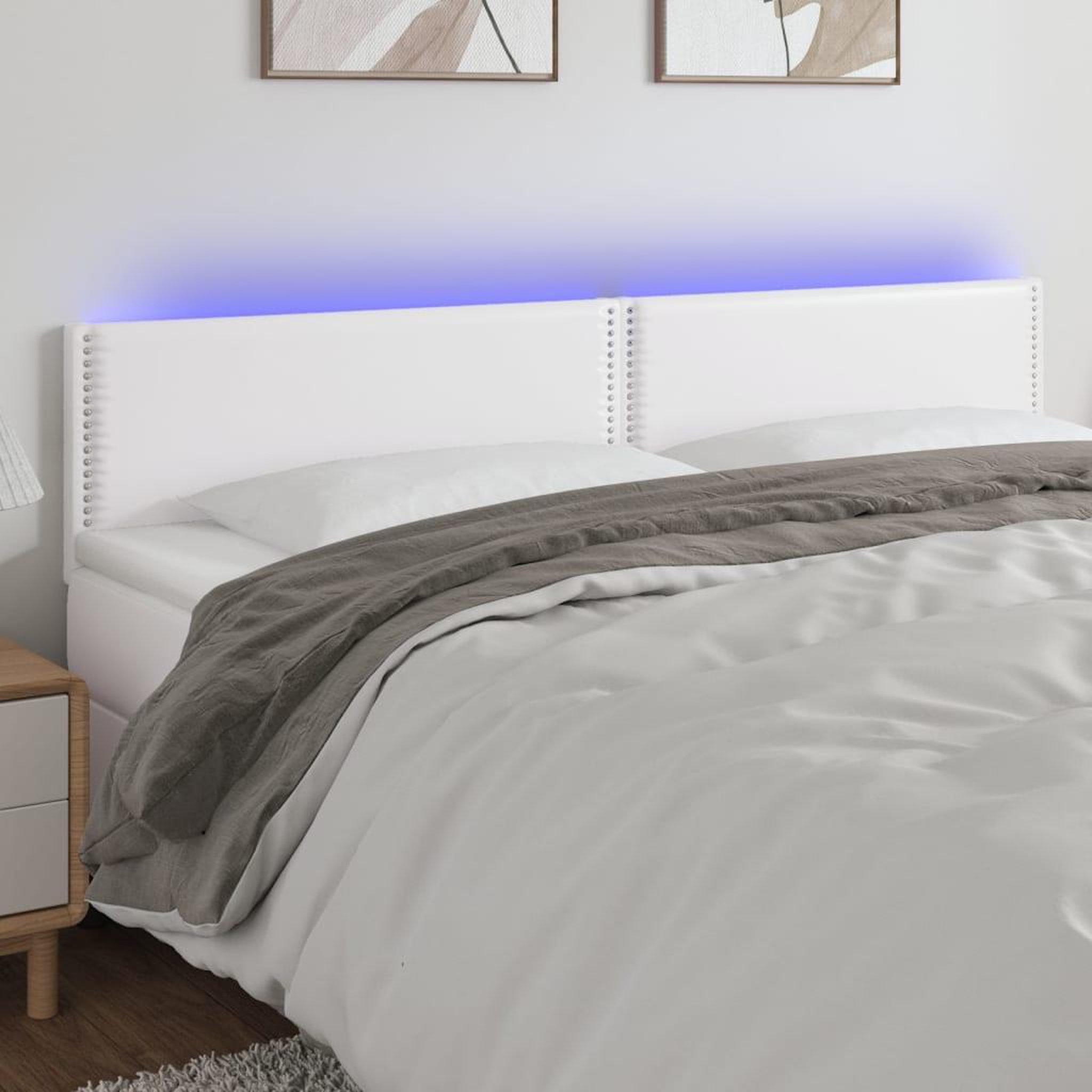 Voir la diapositive 1 : VIDAXL Tete de lit a LED Blanc 160x5x78/88 cm Similicuir