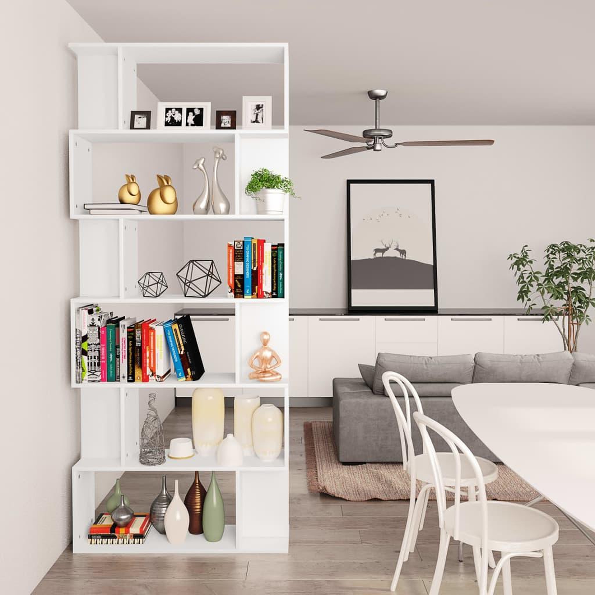 Voir la diapositive 4 : VIDAXL Bibliotheque/Separateur de piece Blanc Bois d'ingenierie
