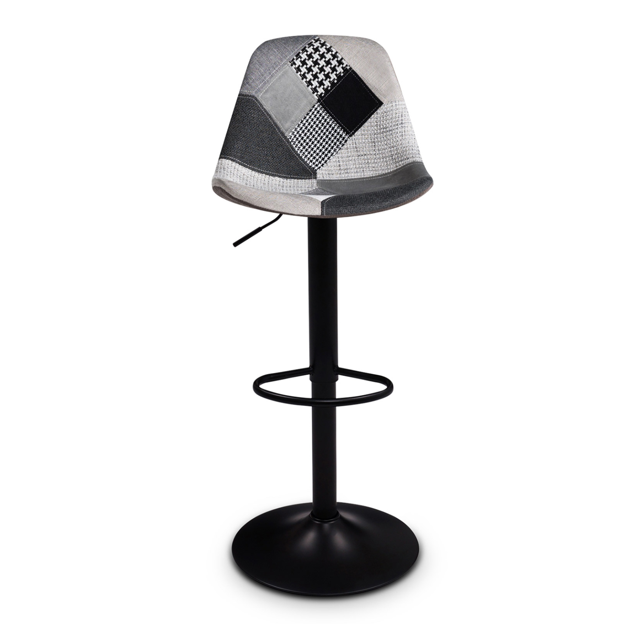 Voir la diapositive 3 : ID MARKET Lot de 2 tabourets de bar karl design patchworks noirs, gris et blancs pied noir