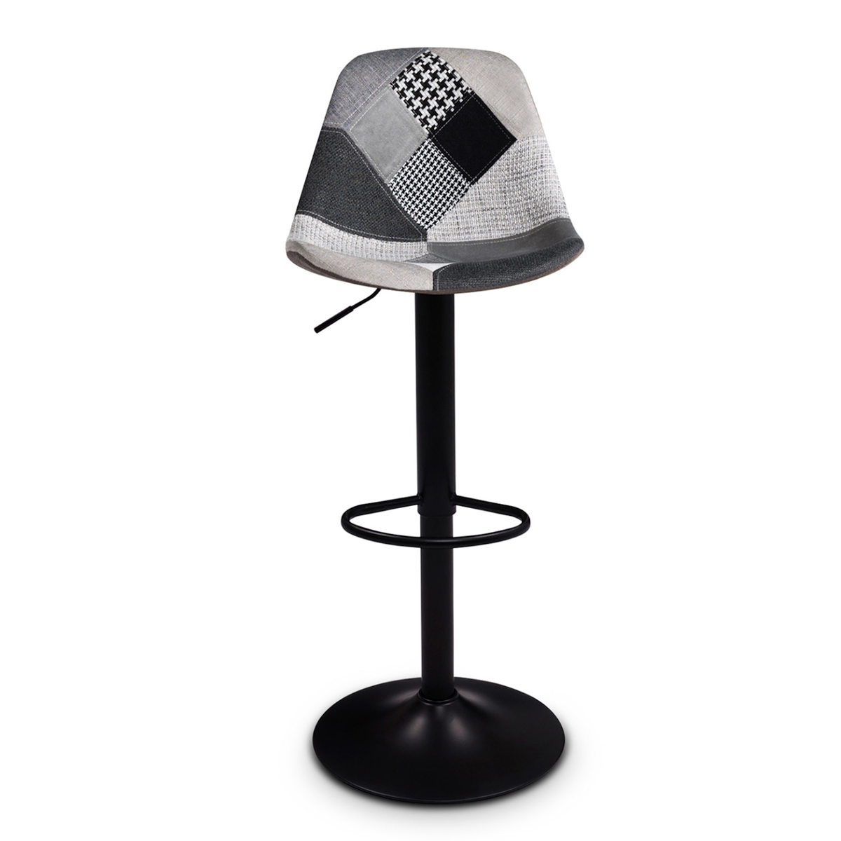 ID MARKET Lot de 2 tabourets de bar KARL design patchworks noirs, gris et blancs pied noir