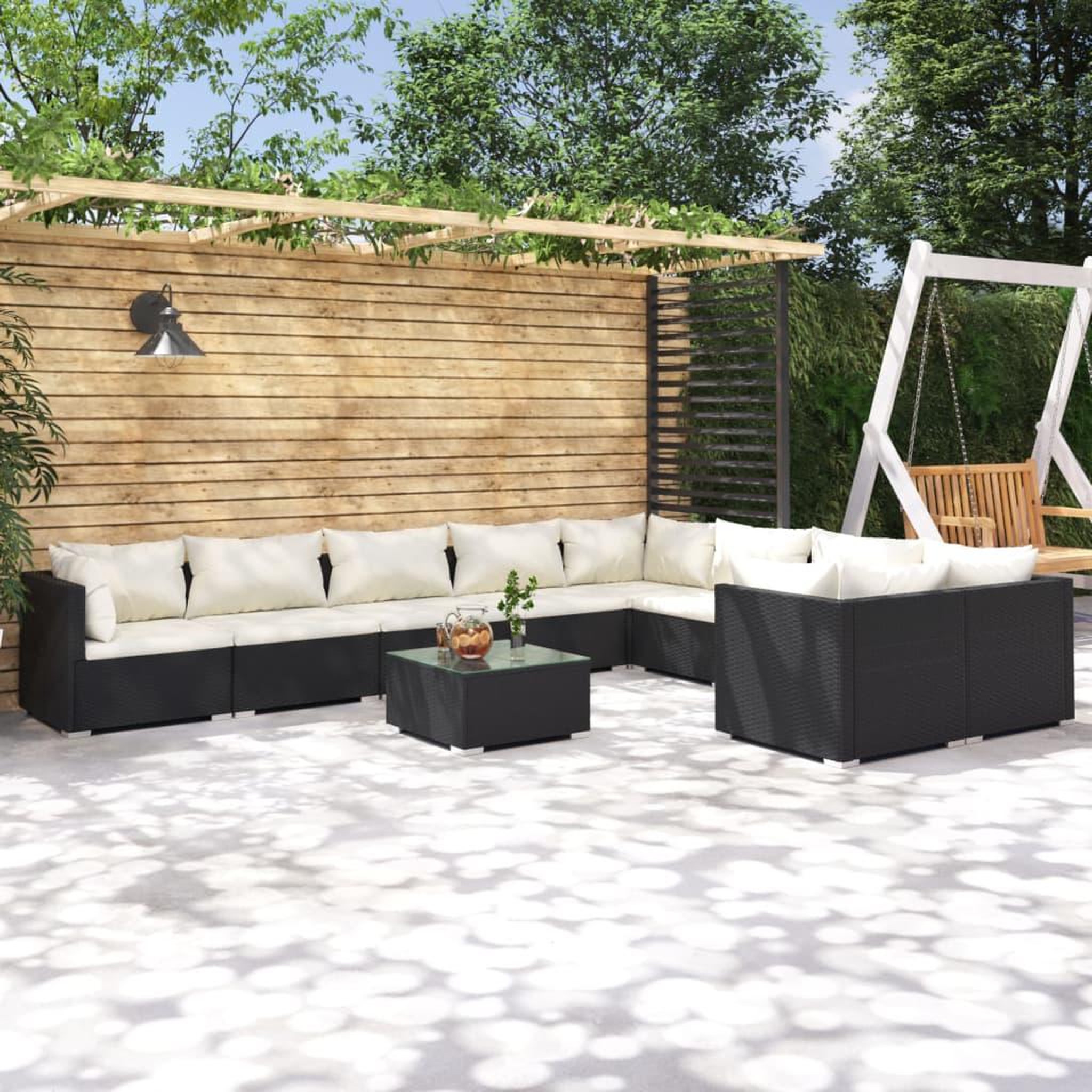 VIDAXL Salon de jardin 10 pcs avec coussins Resine tressee Noir