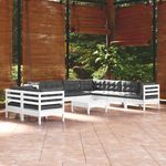 VIDAXL Salon de jardin 10 pcs avec coussins blanc bois de pin massif