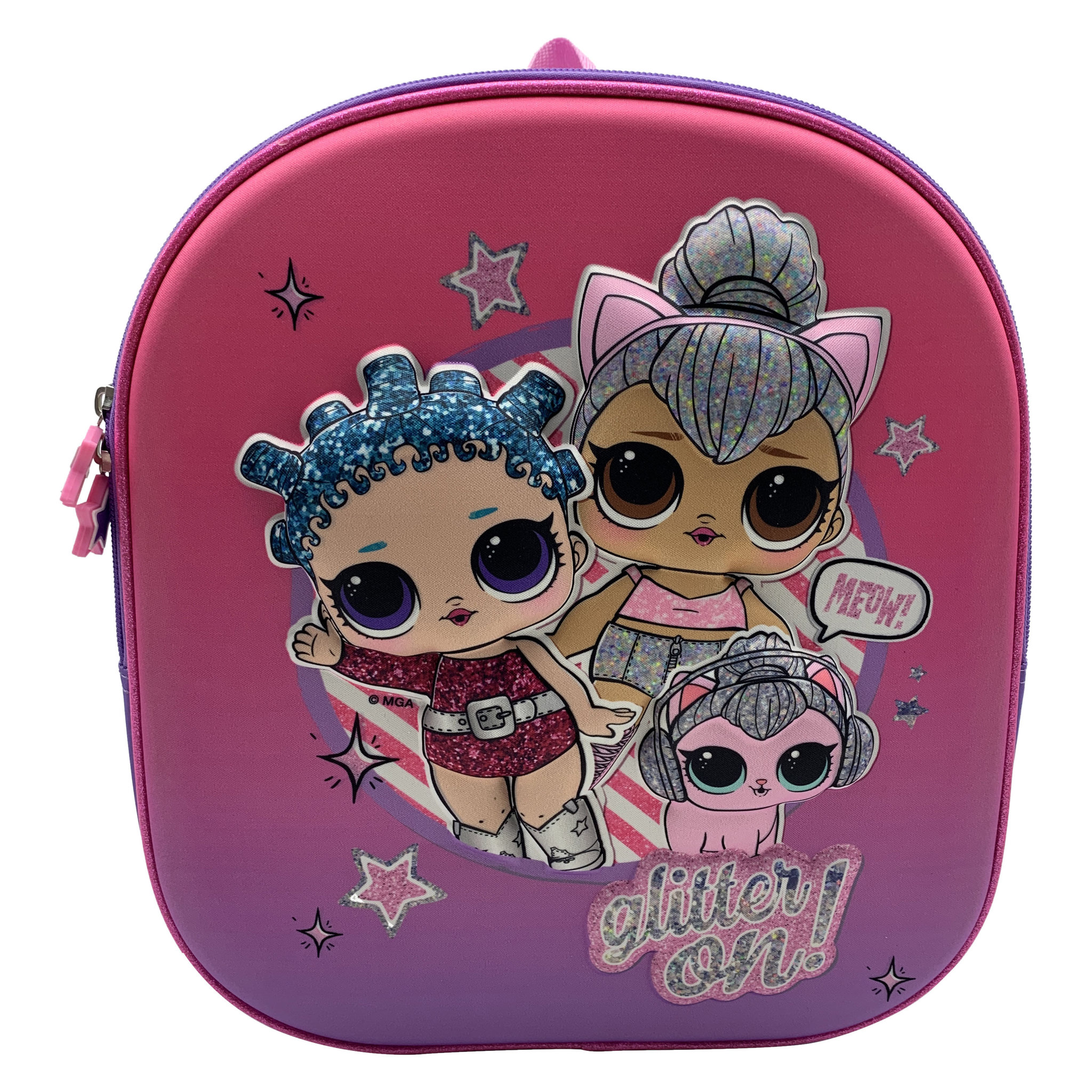 Voir la diapositive 1 : LOL Sac à goûter maternelle 3D polyester fuchsia et violet L.O.L SURPRISE