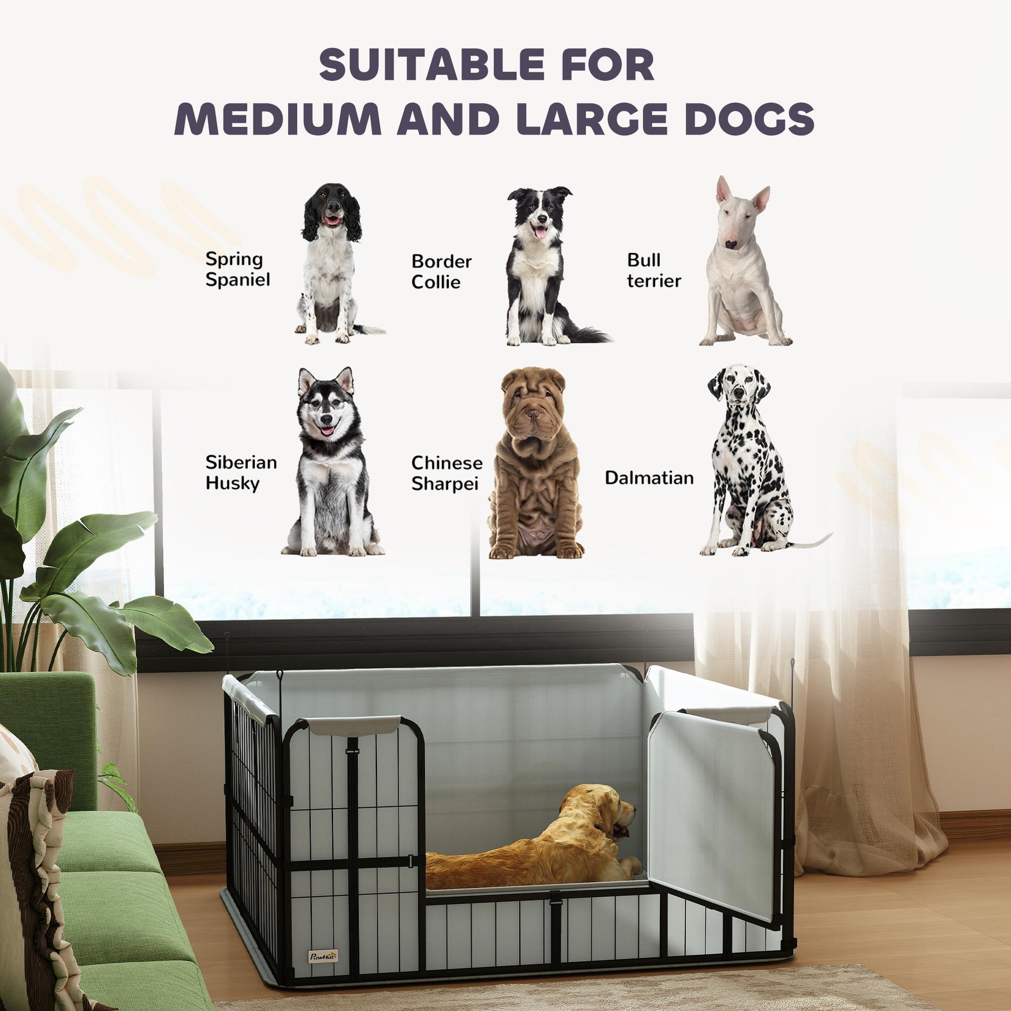 Voir la diapositive 3 : PAWHUT Parc de mise bas pour chien - porte verrouillable, tapis propreté lavable - acier noir