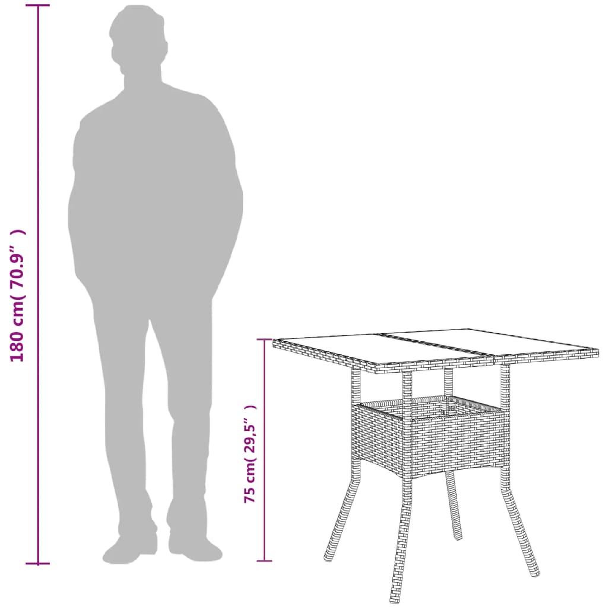 Voir la diapositive 6 : VIDAXL Table de jardin dessus en verre beige 80x80x75cm resine tressee