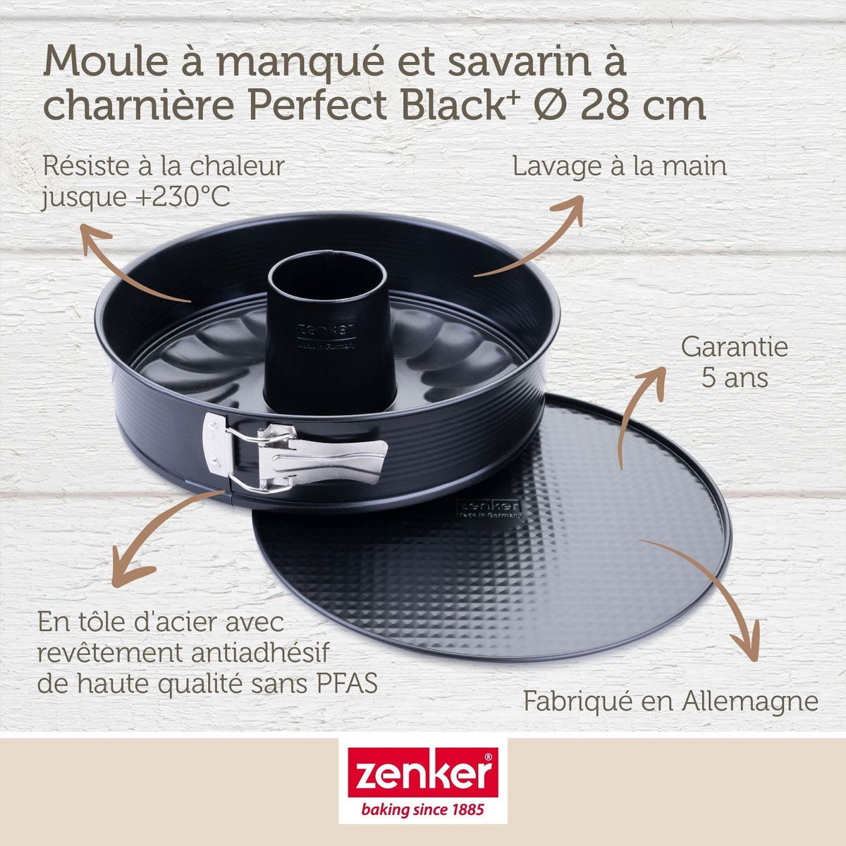 ZENKER Moule à manqué et à savarin double fond 28 cm Zenker PerfectBack+