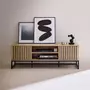 SWEEEK Meuble TV en décor bois rainuré et piètement en métal noir. système d'ouverture par pression