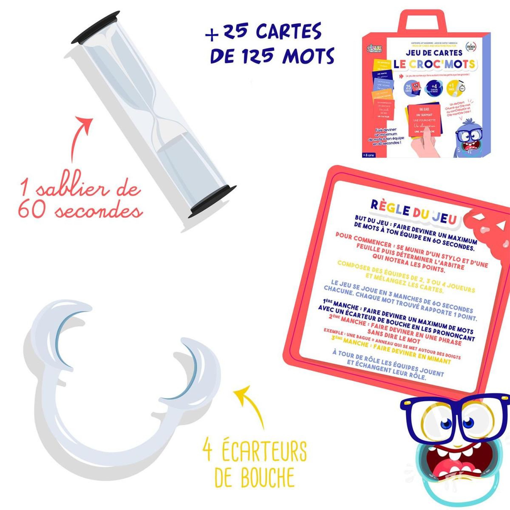 Voir la diapositive 2 : Jeux 2 momes Jeu de cartes  écarteur de bouche  8cm multicolore