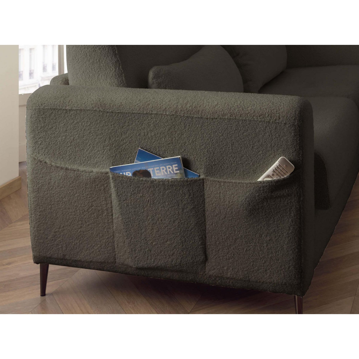 LISA DESIGN Owen - canapé 3 places convertible express couchage quotidien 140 cm matelas 12 cm en tissu bouclette