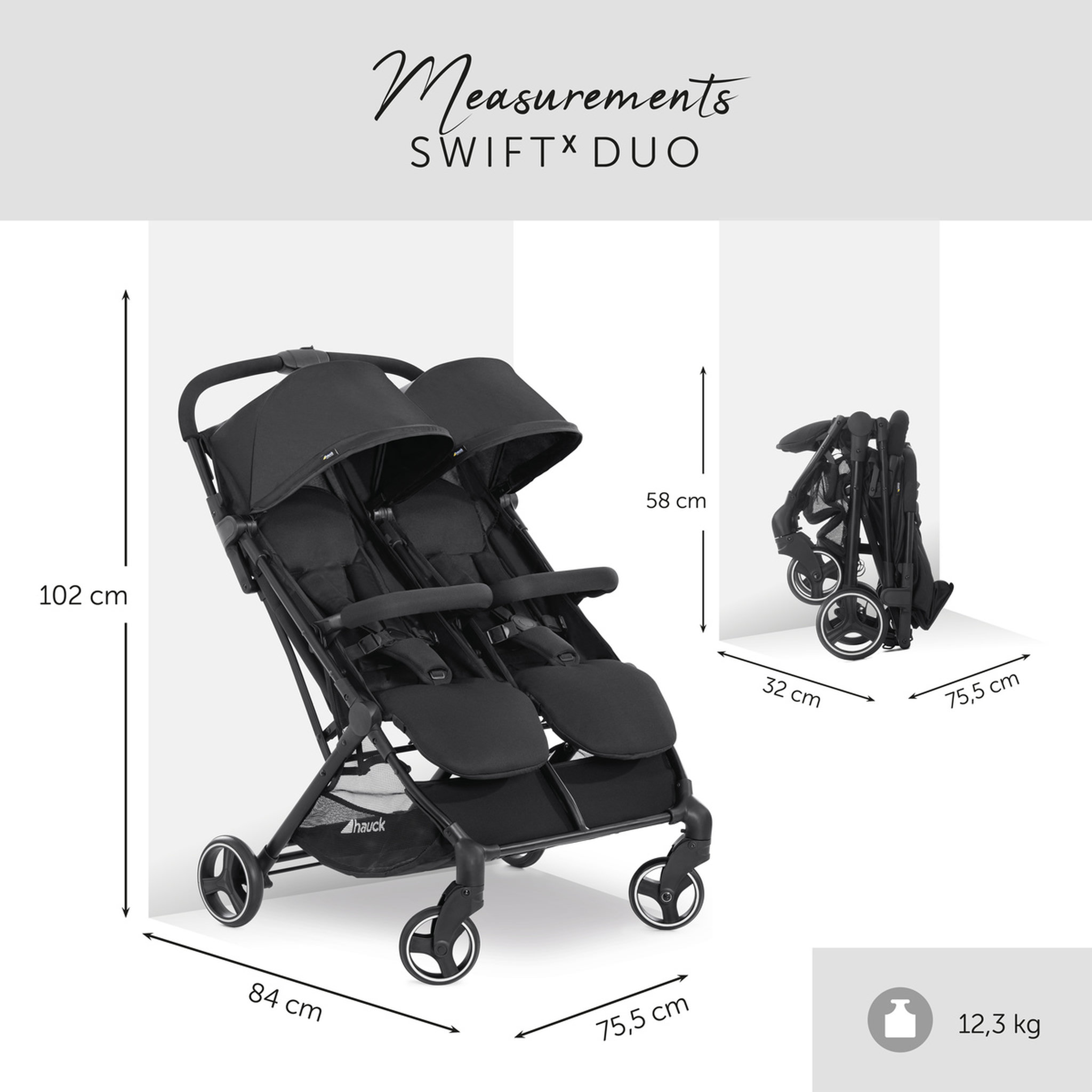Voir la diapositive 3 : HAUCK Poussette double Swift X Duo Noir