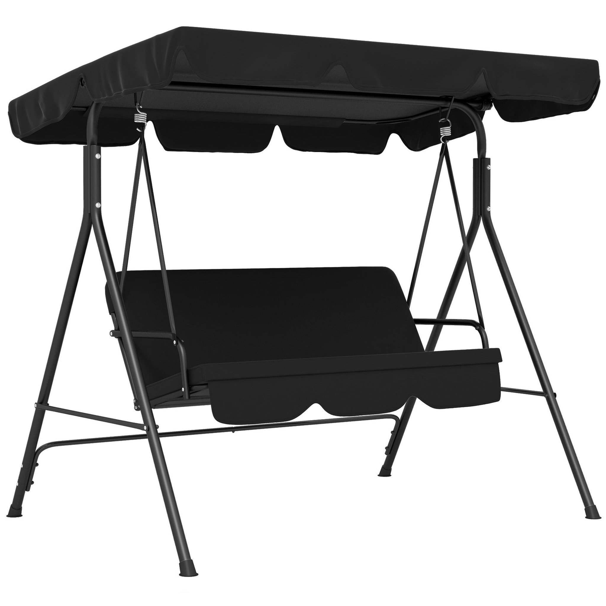 OUTSUNNY Balancelle de jardin 3 places toit réglable coussins assise dossier acier polyester noir