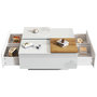 Voir la diapositive 1 : MERAX Table Basse Carrée Avec 4 Tiroirs Et 2 Plateaux Coulissants Blanc