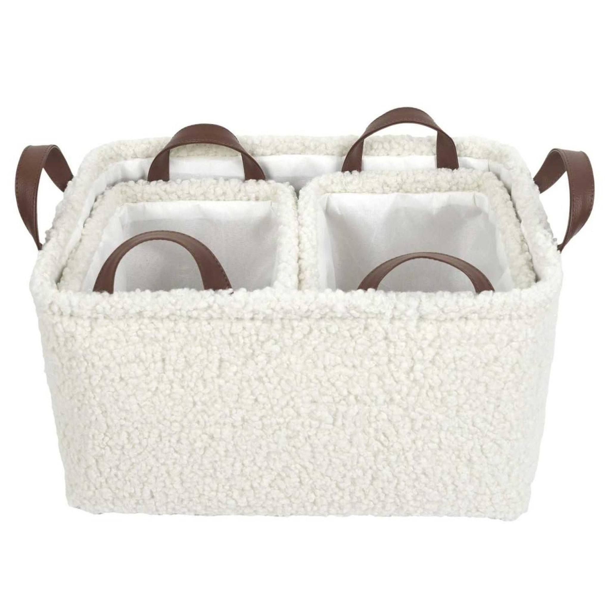 Voir la diapositive 6 : The Home Deco Factory Lot de 3 paniers de rangement  bouclette  36cm blanc