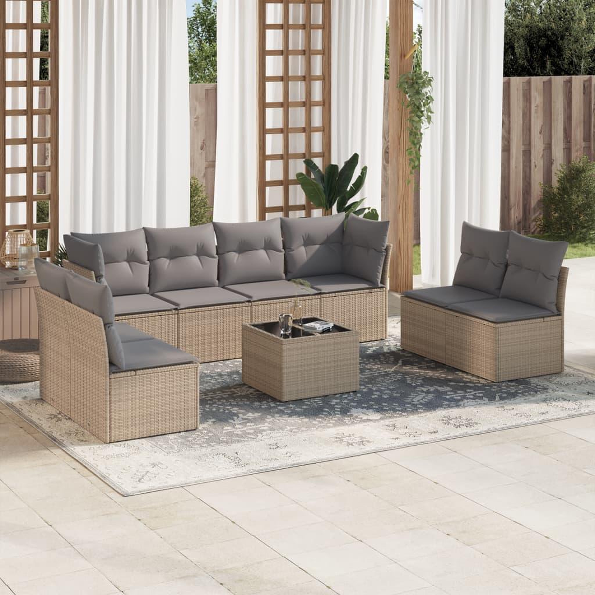 VIDAXL Salon de jardin avec coussins 9 pcs beige resine tressee