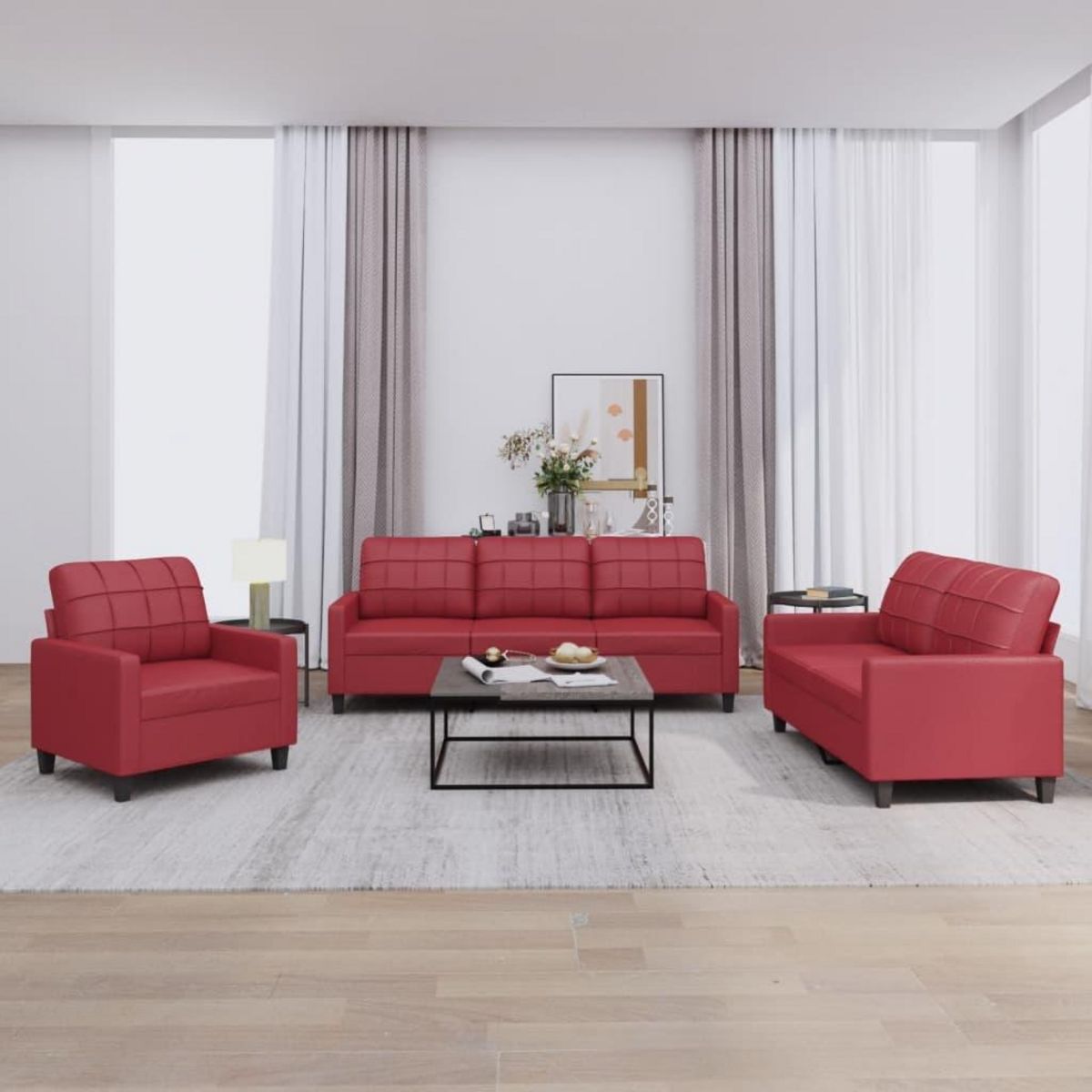 VIDAXL Ensemble de canapes 3 pcs et coussins Rouge bordeaux Similicuir