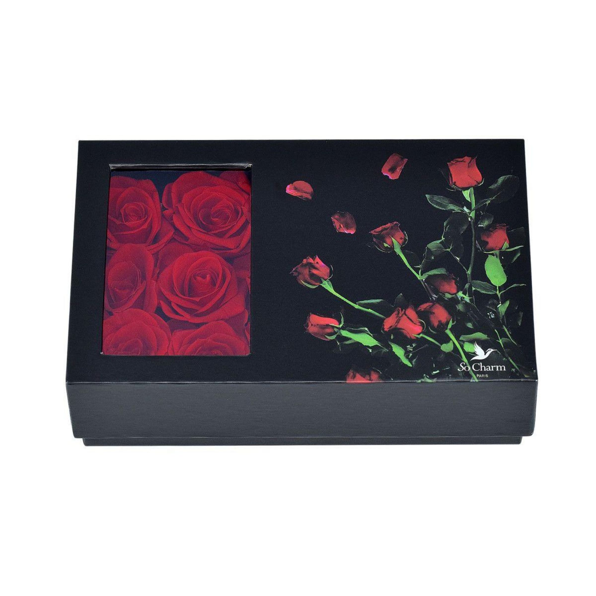 SC CRYSTAL Boite à bijou décorée de 6 roses éternelles rouges et son collier