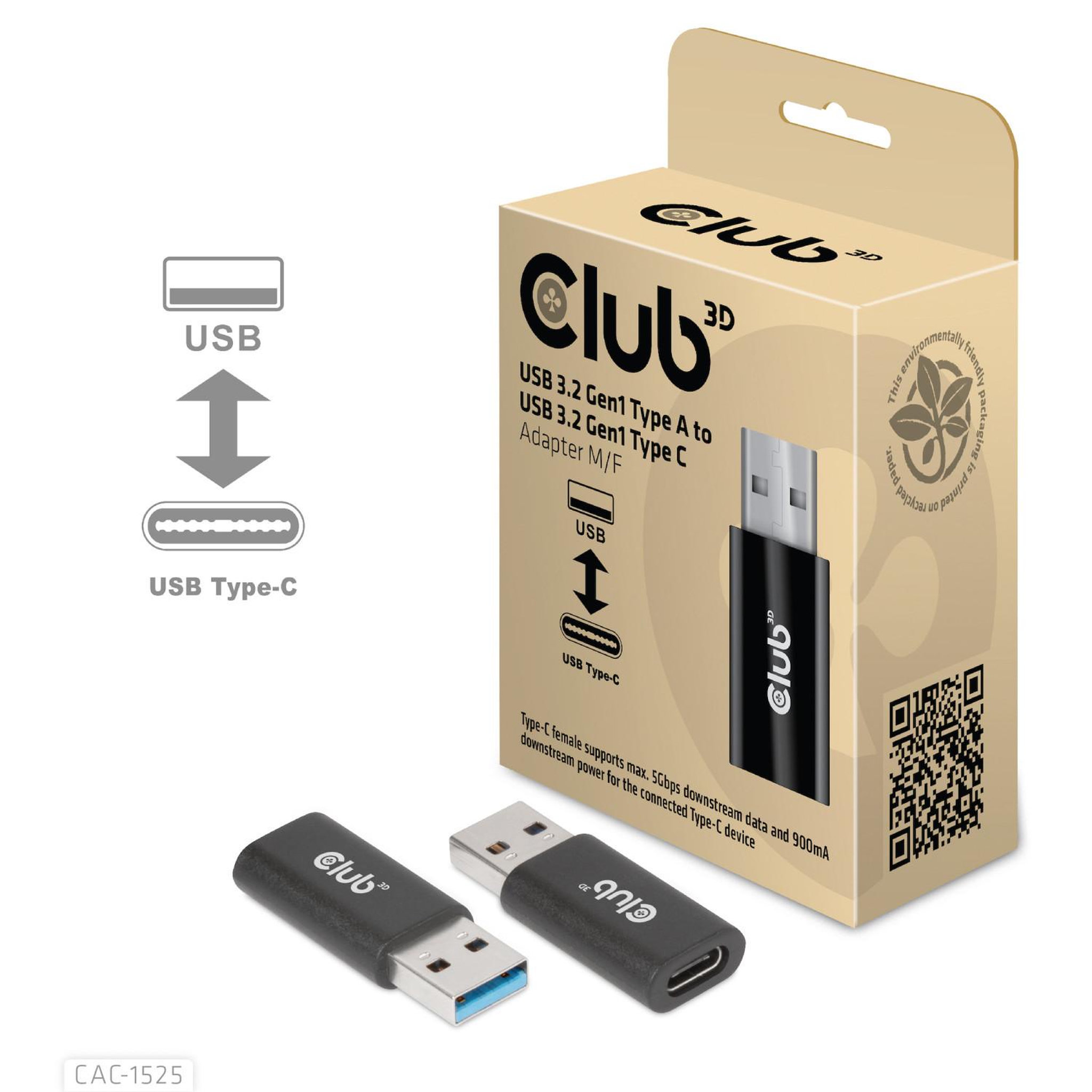 Voir la diapositive 3 : CLUB 3D CLUB3D CAC-1525 changeur de genre de câble USB A USB Type C Noir