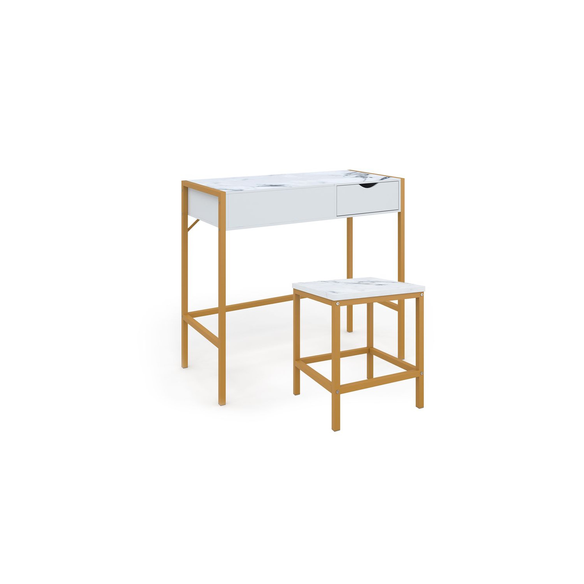 Voir la diapositive 2 : Coiffeuse avec miroir rabattable et tabouret effet marbre BELLE