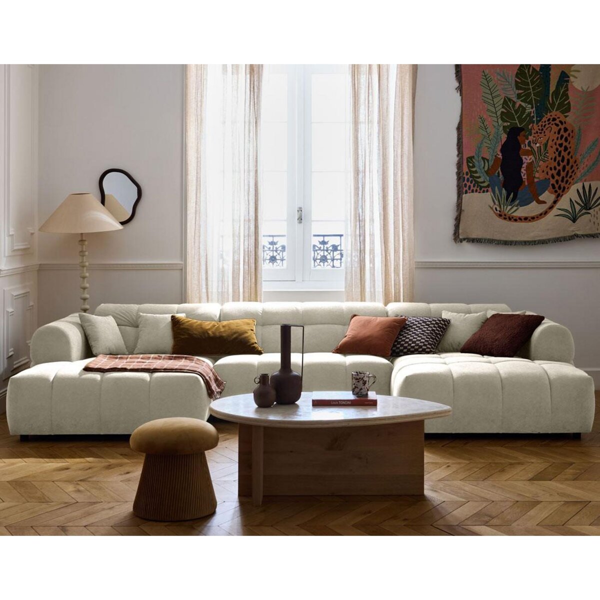 LISA DESIGN Ray - canapé panoramique en u 7 places en tissu texturé