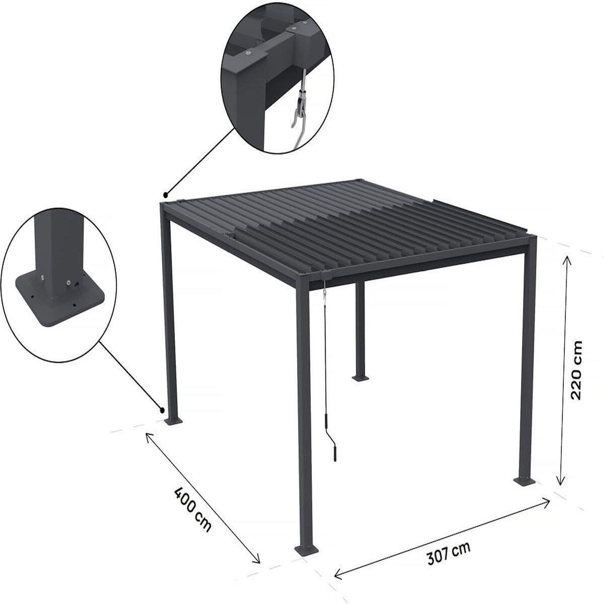 Habitat et Jardin Pergola bioclimatique autoportante avec lames orientables  Howard  - 3 x 4 m - Gris
