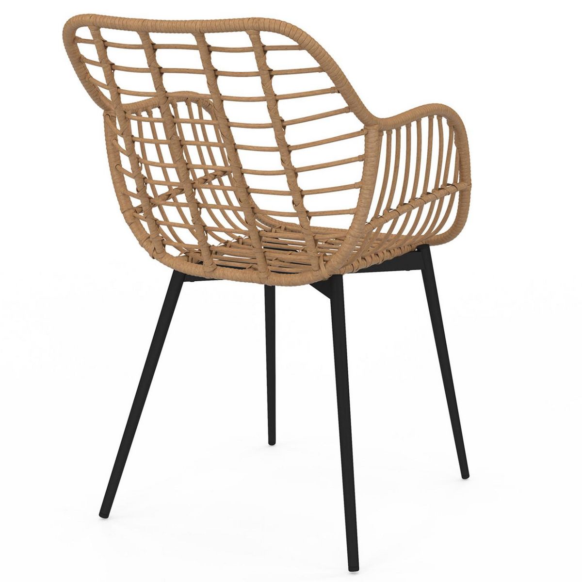 ID MARKET Lot de 2 chaises de salle à manger, fauteuils de table SUMMER effet rotin pied métal noir