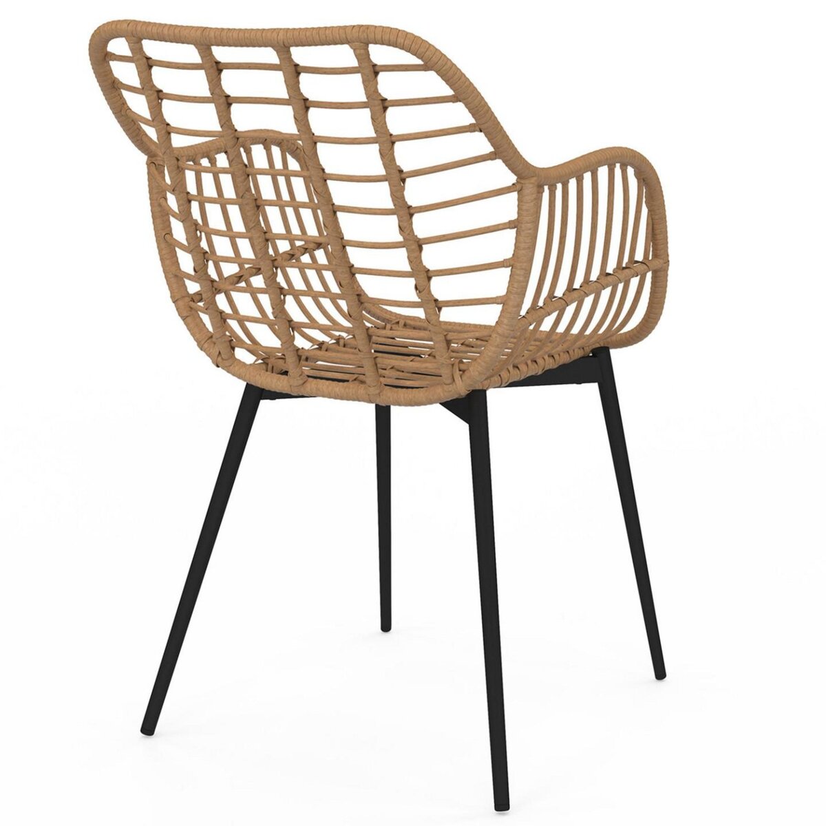 ID MARKET Lot de 2 chaises de salle à manger, fauteuils de table SUMMER effet rotin pied métal noir