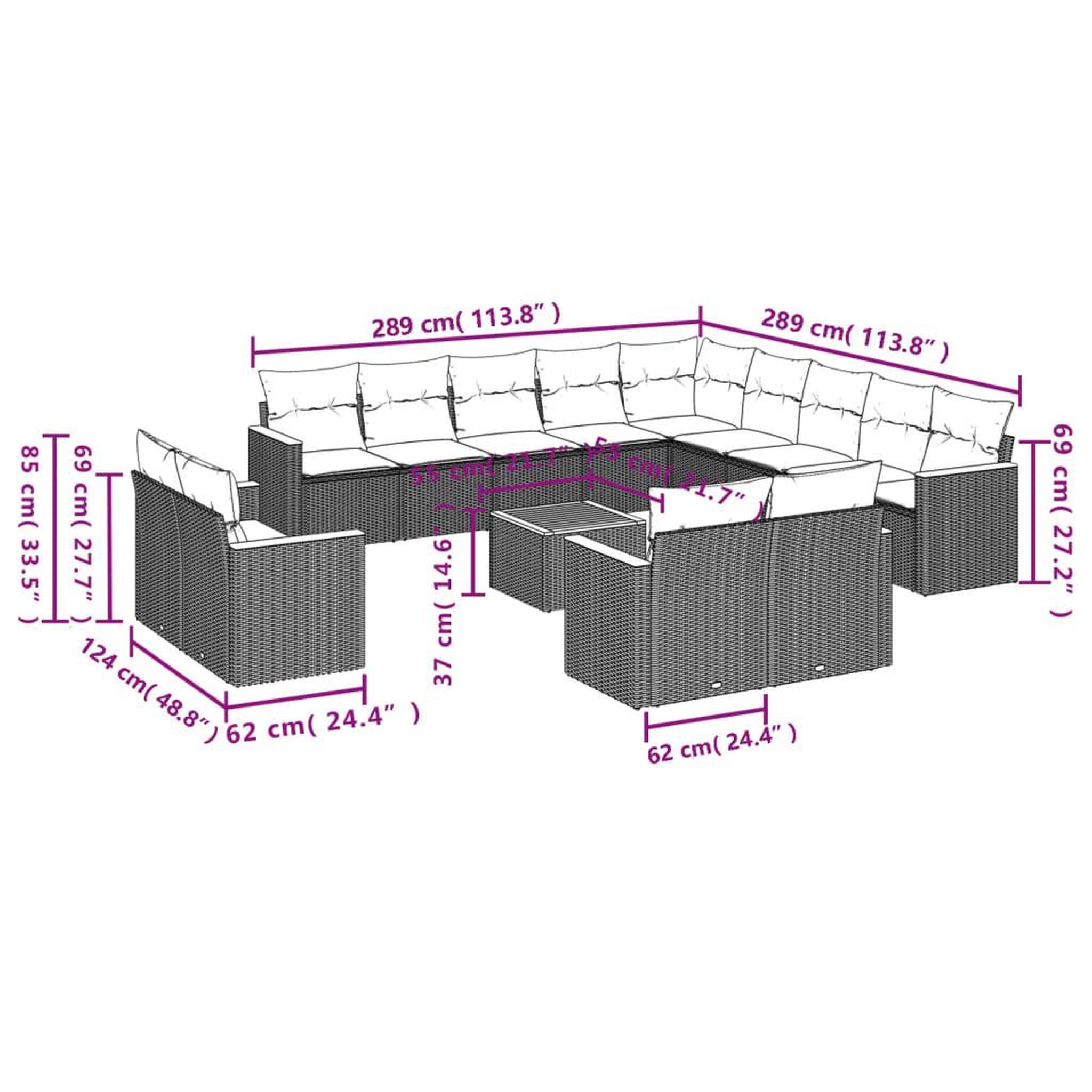 Voir la diapositive 3 : VIDAXL Salon de jardin avec coussins 14 pcs noir resine tressee