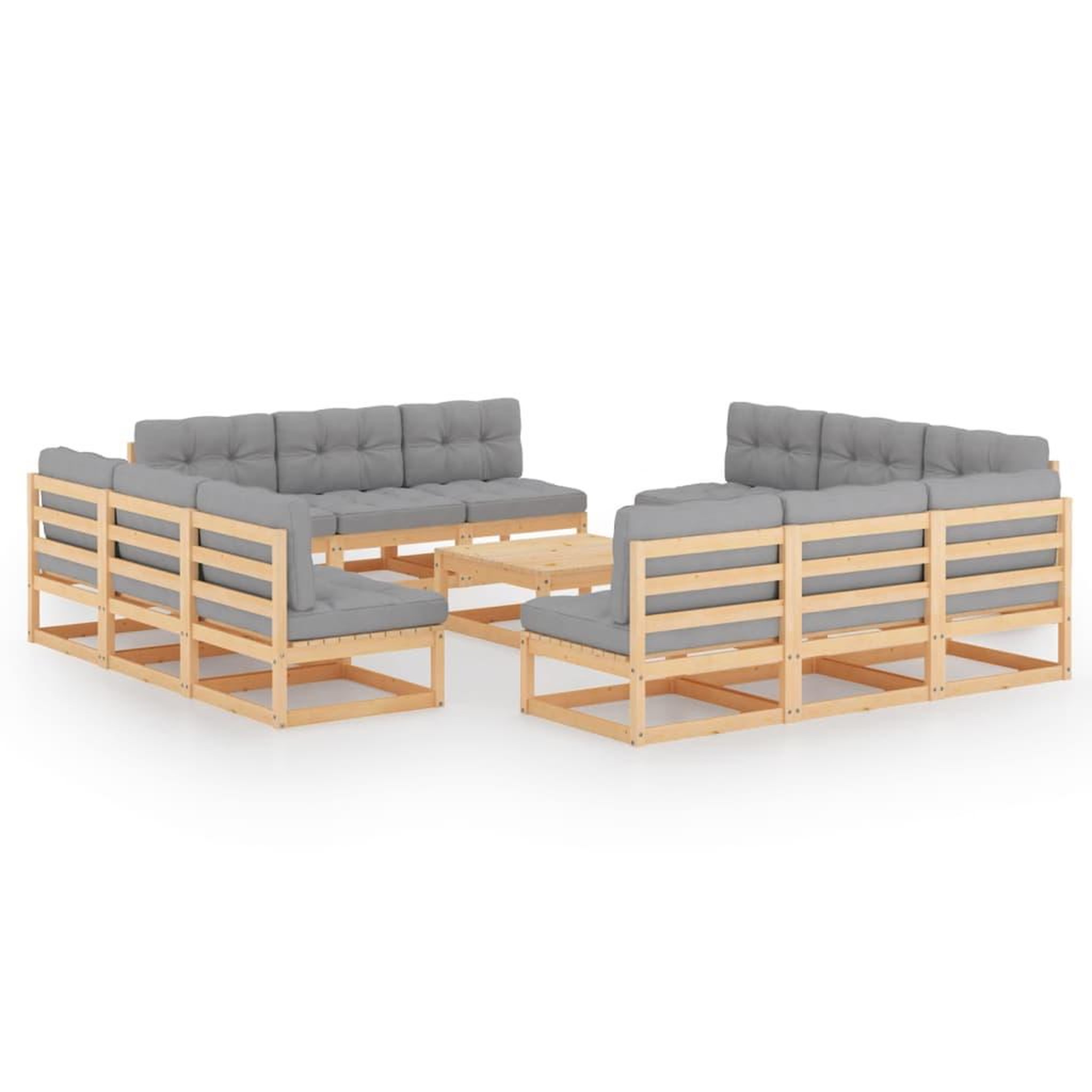 Voir la diapositive 1 : VIDAXL Salon de jardin 13 pcs avec coussins Bois de pin massif