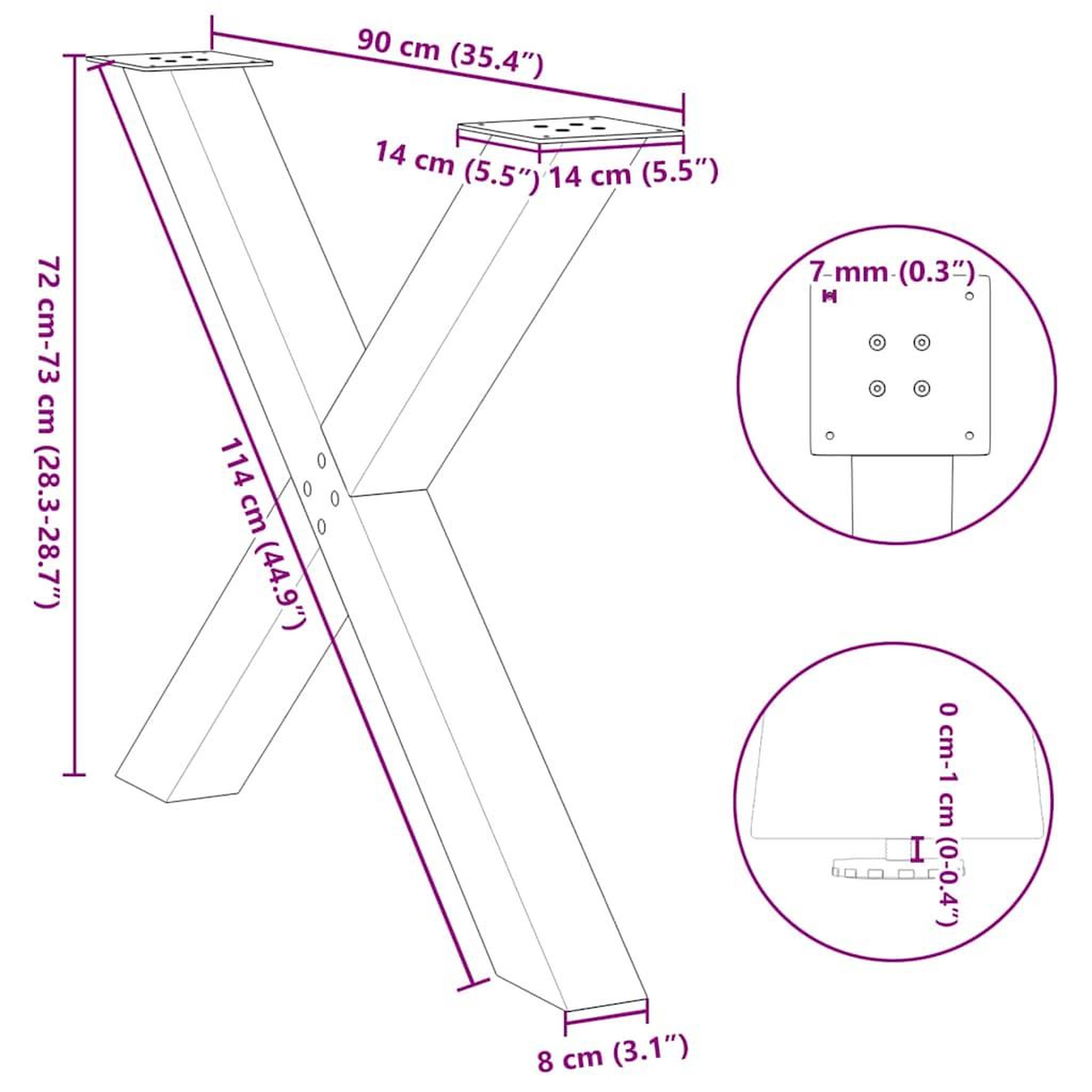 Voir la diapositive 6 : VIDAXL Pieds de table a manger forme de X 3 pcs 90x(72-73) cm acier