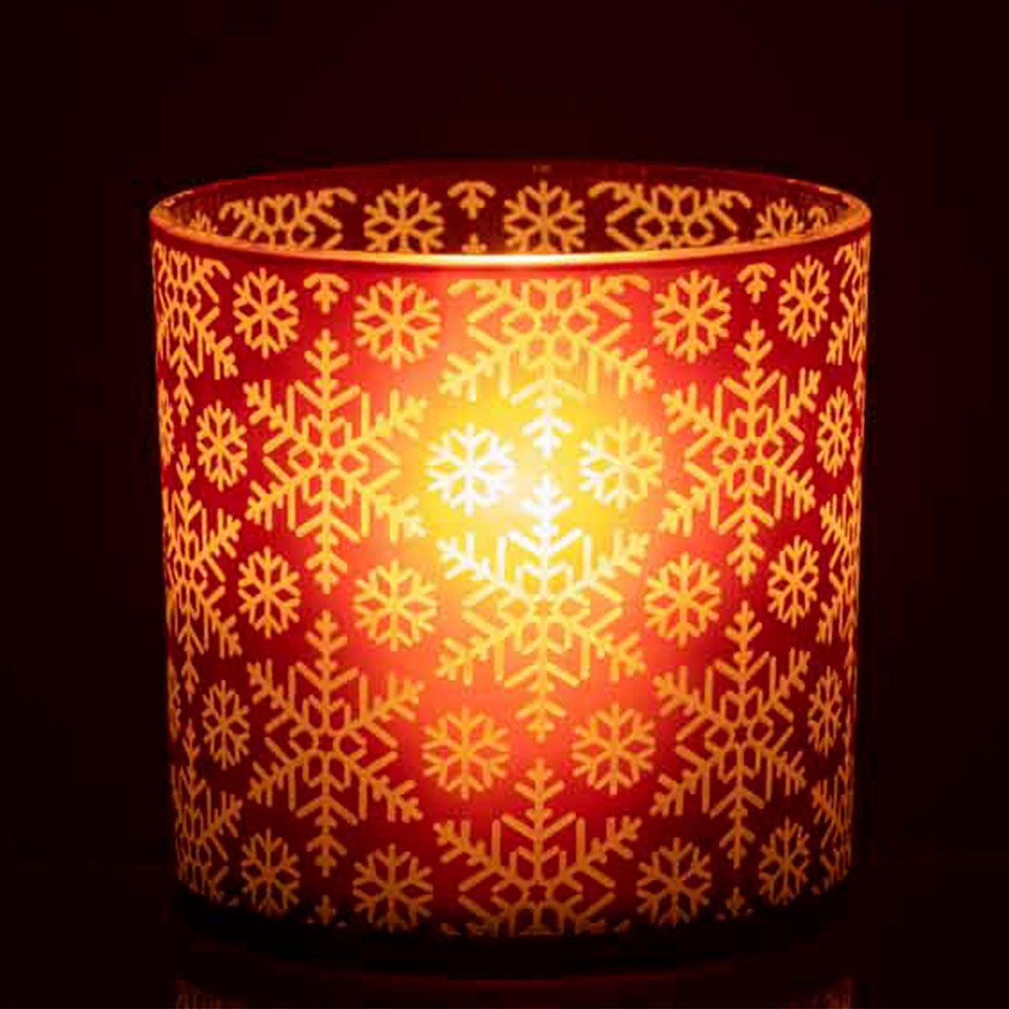 Voir la diapositive 3 : J-LINE Photophore design en verre  neige  15cm rouge