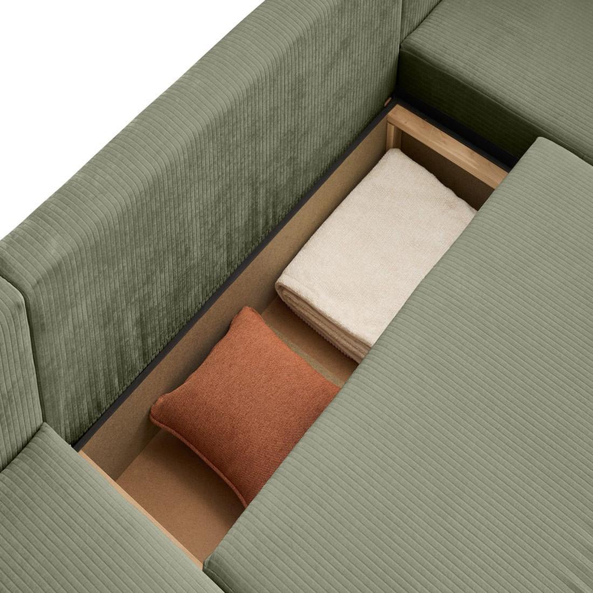 Voir la diapositive 4 : BEST MOBILIER Topaze - canapé panoramique en u - 7 places - convertible avec coffre - en velours côtelé plat