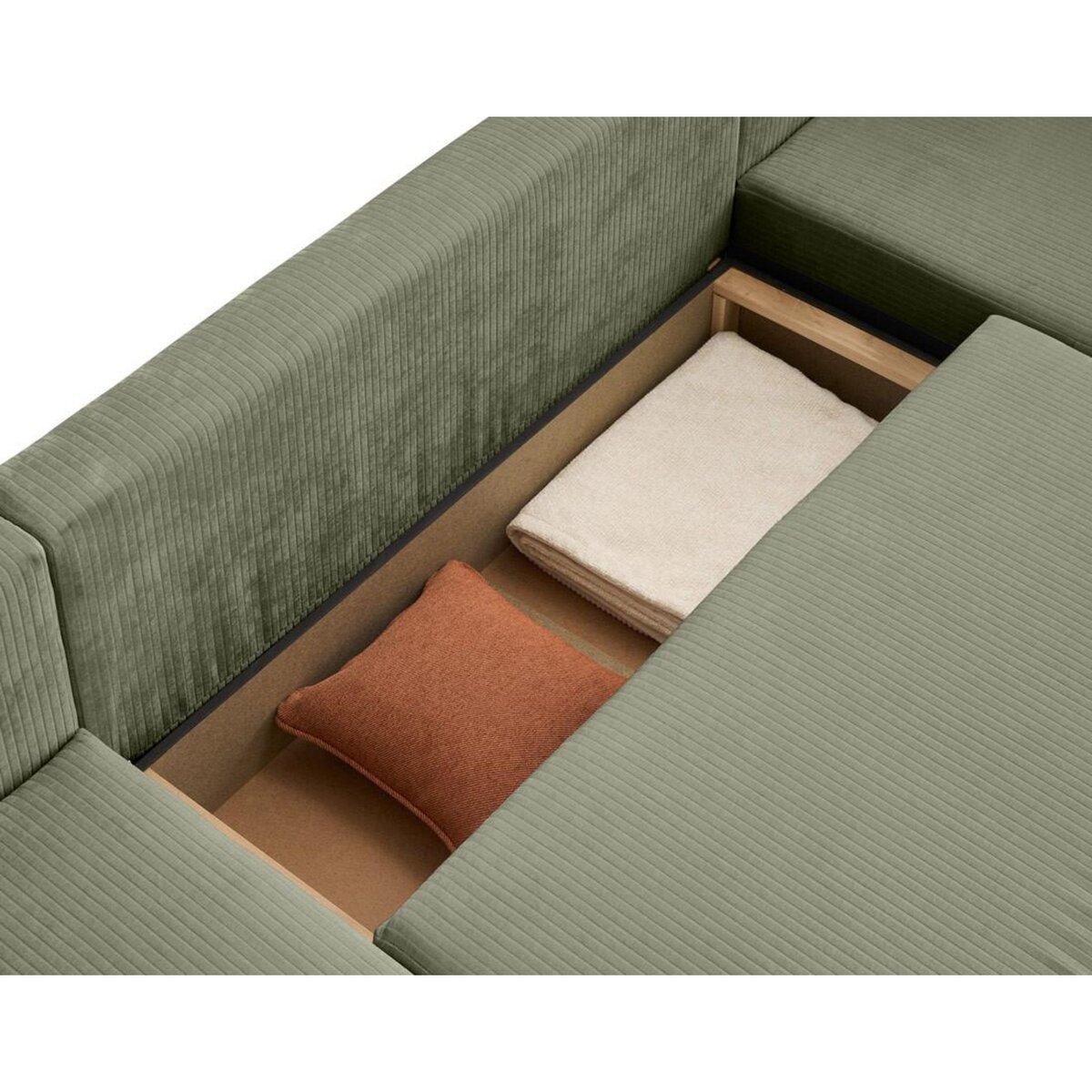 BEST MOBILIER Topaze - canapé panoramique en u - 7 places - convertible avec coffre - en velours côtelé plat