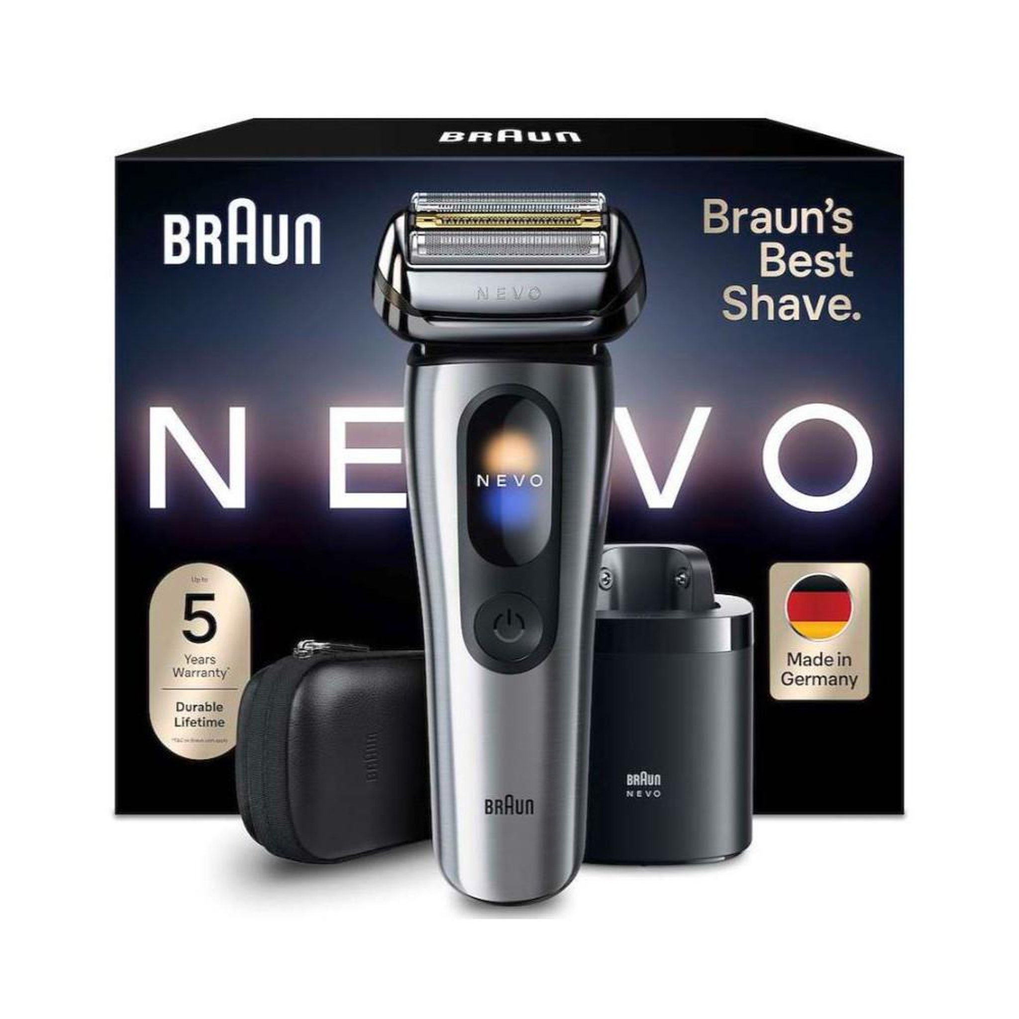 BRAUN Braun nevo 15000c rasoir à grille wet & dry pour le visage, technologie aerotouch, tête ultra-flexible, 250 lames, système de soin 7-en-1 argent