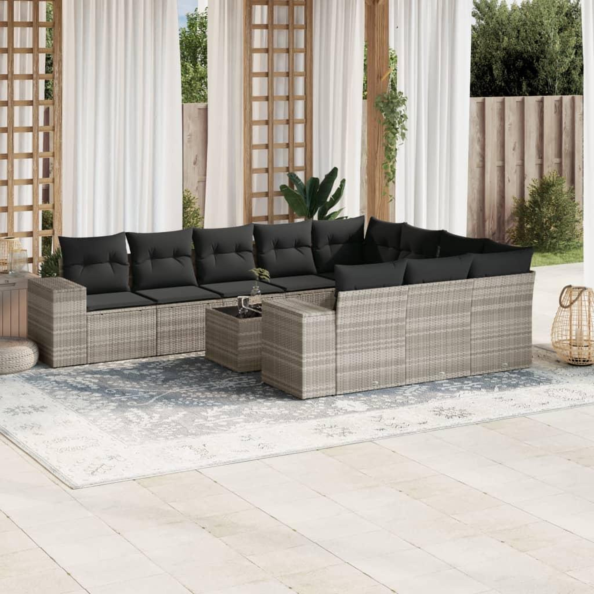 VIDAXL Salon de jardin 11 pcs avec coussins gris clair resine tressee