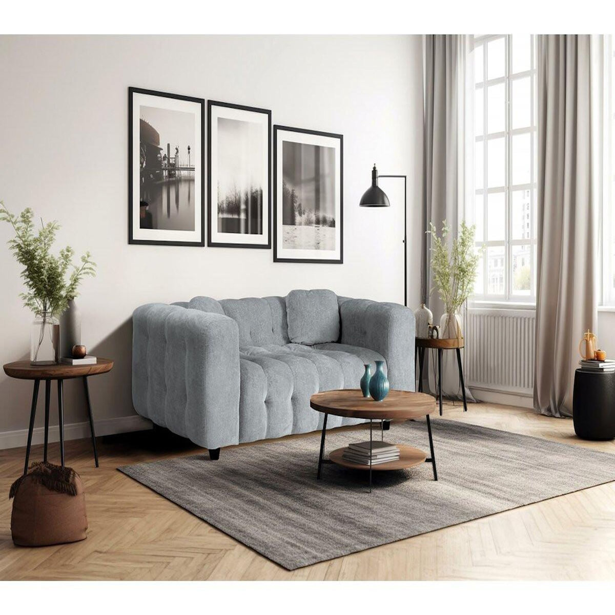 Habitat et Jardin Canapé droit en tissu chenille  Vendome  - 2 places - Gris