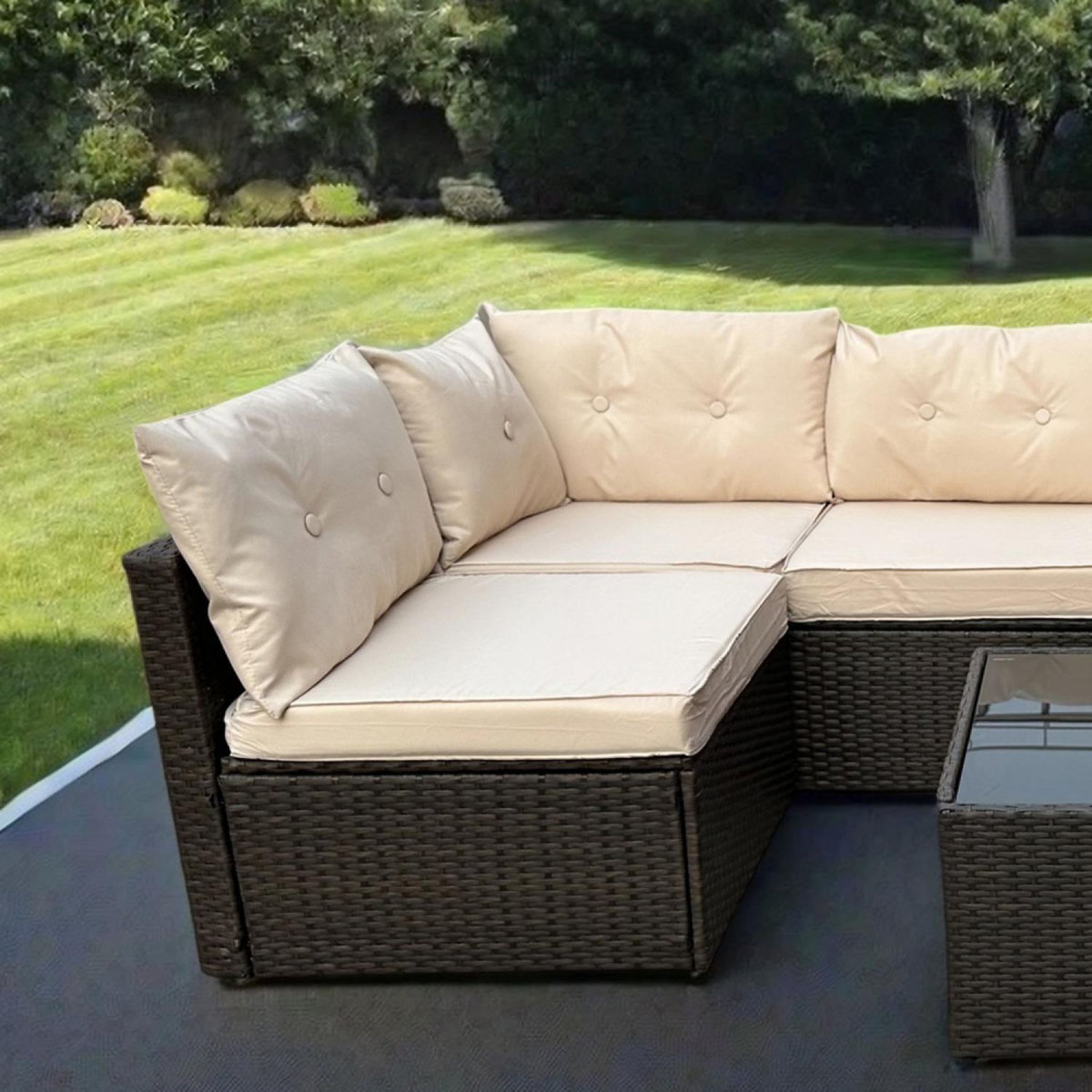 CONCEPT USINE Salon de jardin modulable 6 places en résine tressée marron NACULA