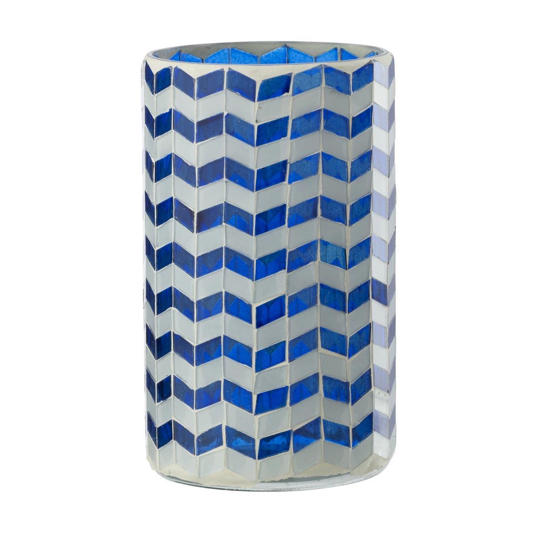 J-LINE Photophore chevrons en verre  santorin  18cm bleu