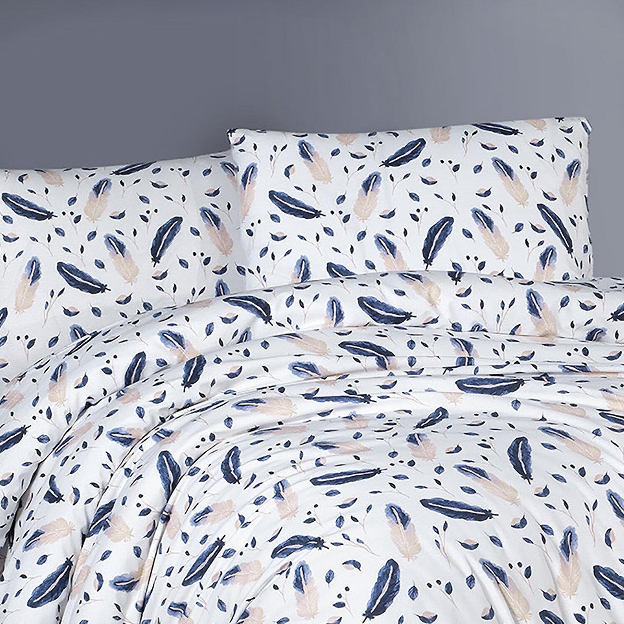 Voir la diapositive 2 : Home collection Parure housse de couette 3 pcs 240x220 cm 100% coton 57 fils imprimé. Plume