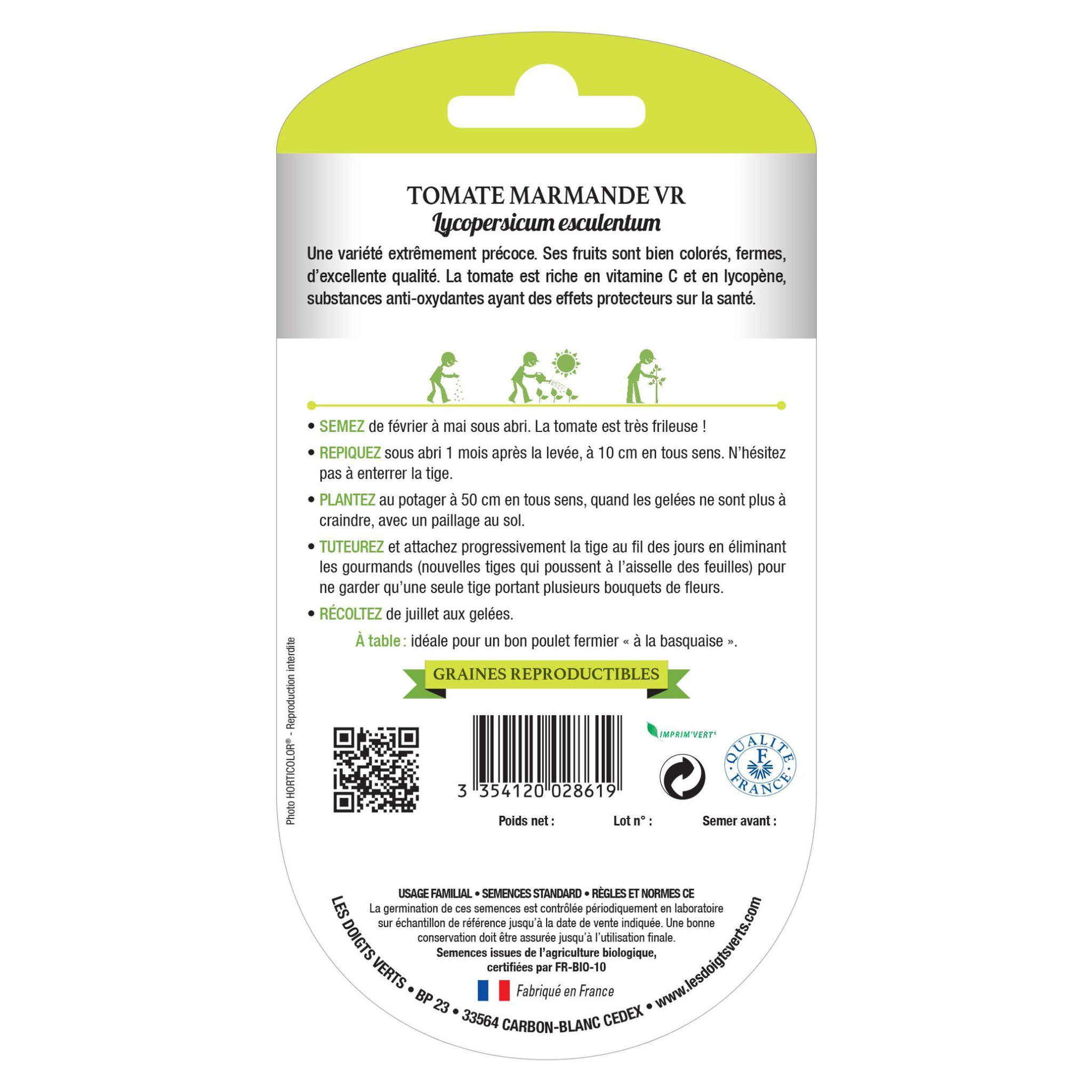Voir la diapositive 2 : LES DOIGTS VERTS Graines tomate Marmande VR BIO Les Doigts Verts