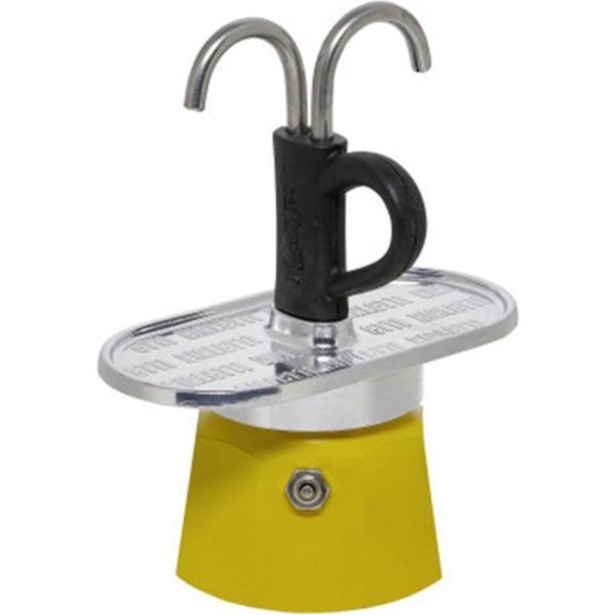 Voir la diapositive 2 : BIALETTI Set cafetiere italienne + 2 tasses - BIALETTI - Mini-express LICHTENSTEIN - 100 ml - Inox / Jaune