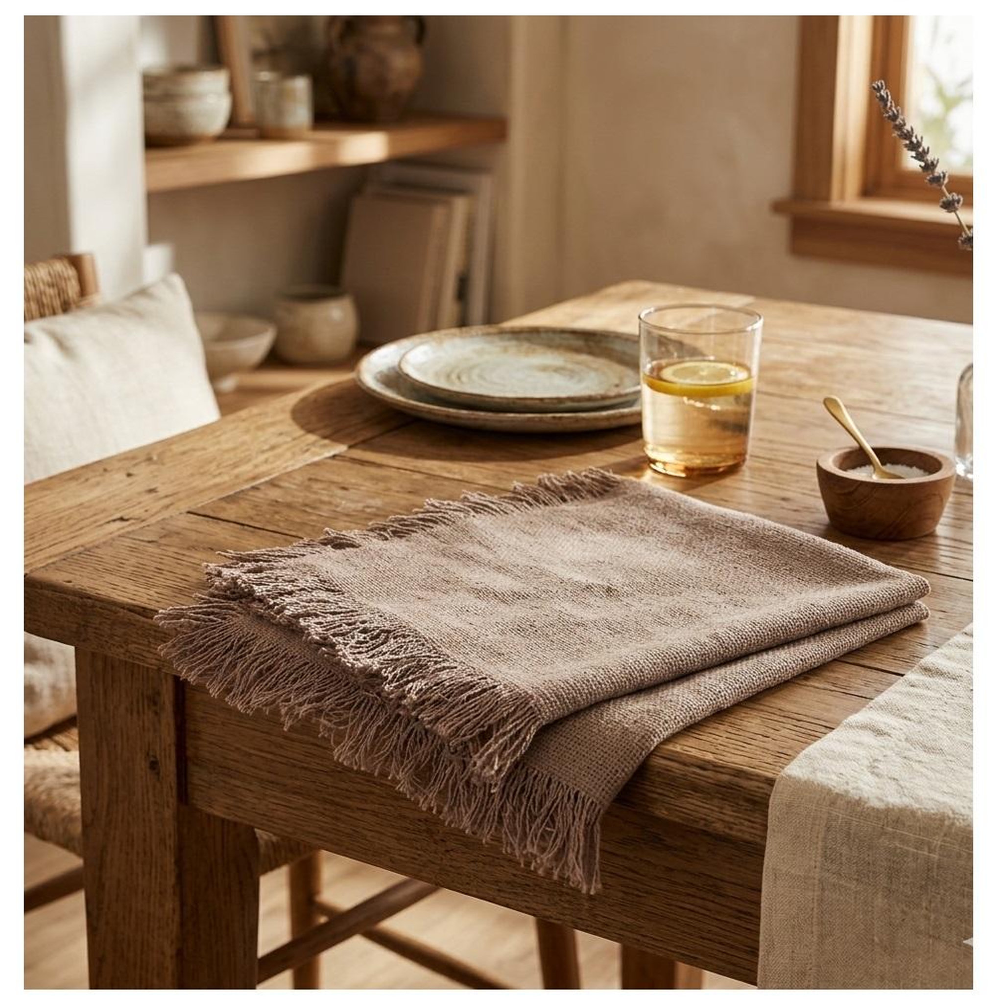 Voir la diapositive 2 : Eden 2 serviettes de tables a franges en coton
