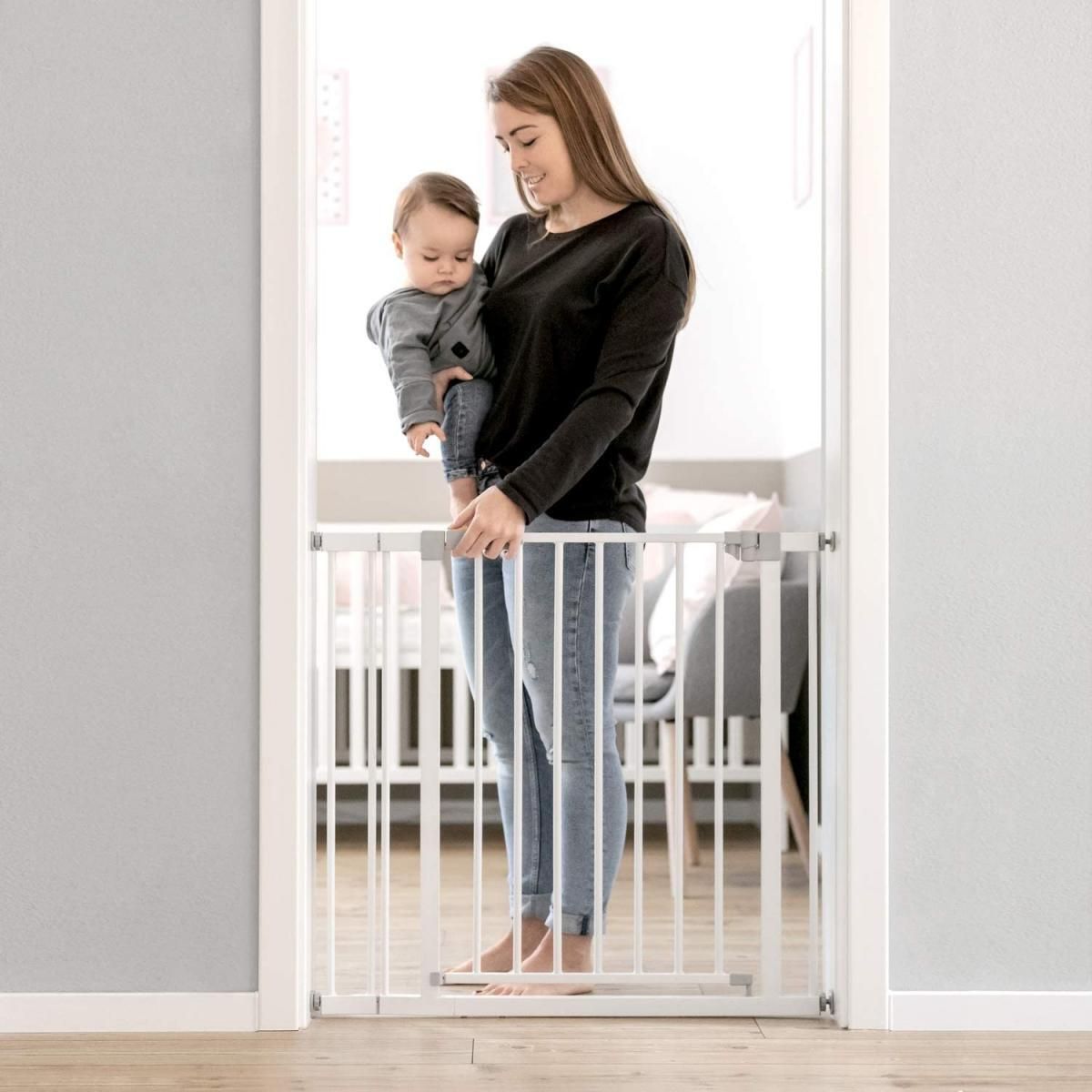 HAUCK Porte Barrière de Sécurité Open N Stop + Rallonge 9 cm Blanc