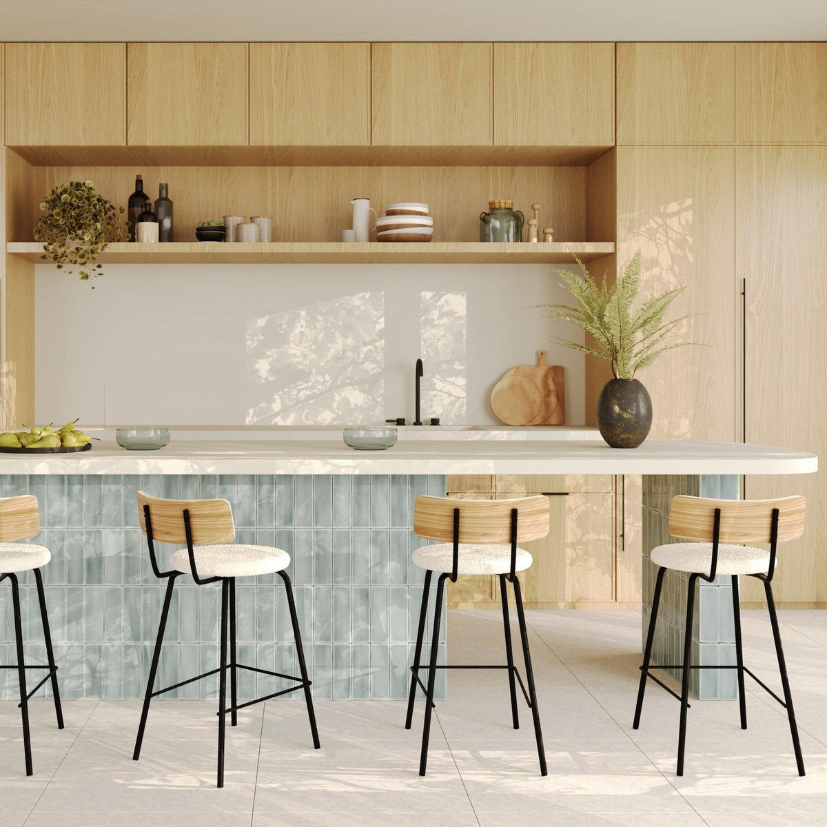 Rendez vous déco Lot de 2 chaises pour îlot central 64 cm en tissu bouclé blanc cassé-Alize