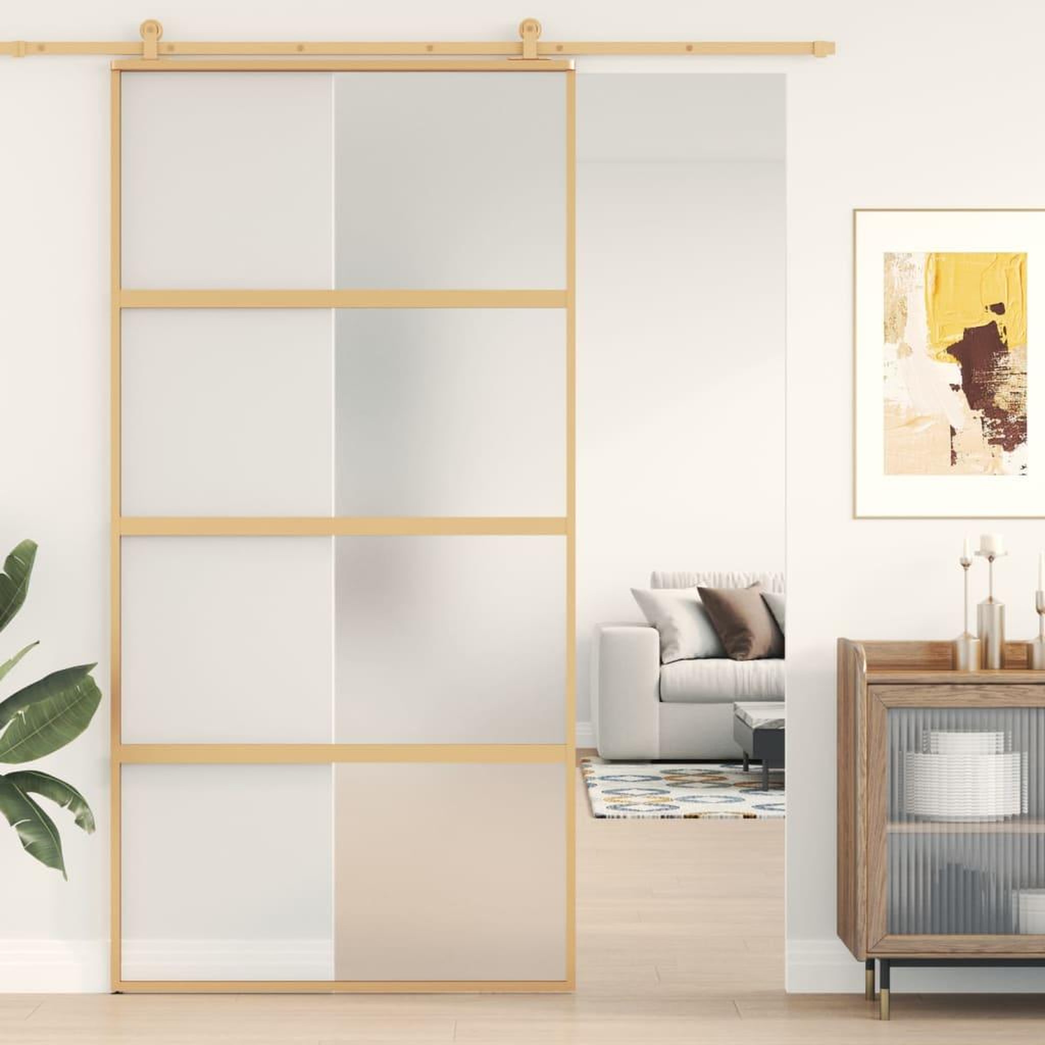 VIDAXL Porte coulissante dore 102,5x205 cm verre ESG depoli aluminium