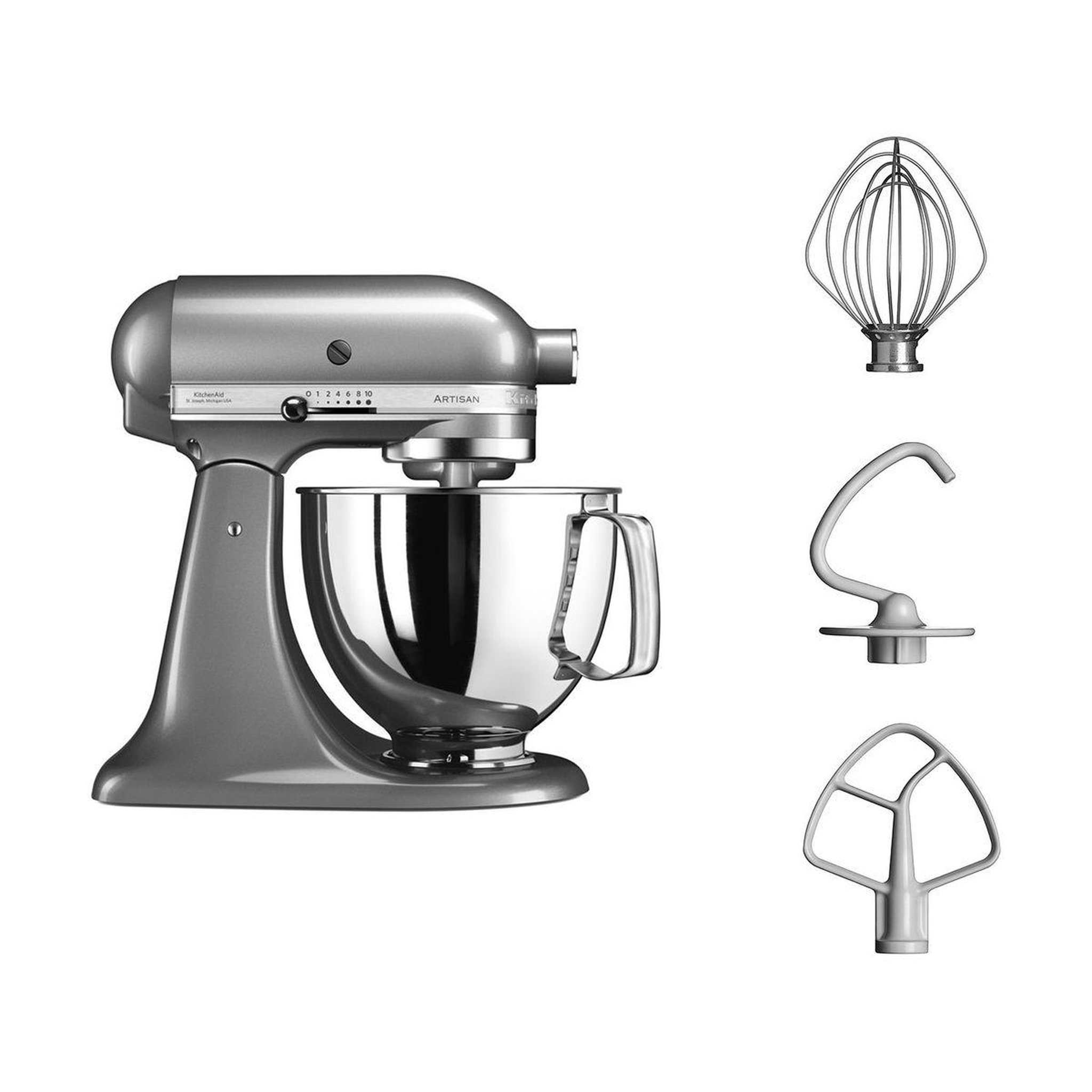 KitchenAid Robot pâtissier 5ksm125ecu artisan, gris, 4,8 l, bol avec poignée, 300 watts